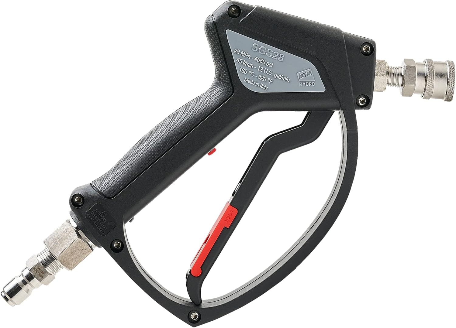 MTM Hydro SGS28 Pressure Washer Trigger Gun with Installed Stainless Steel Connection Fittings Commercial Grade