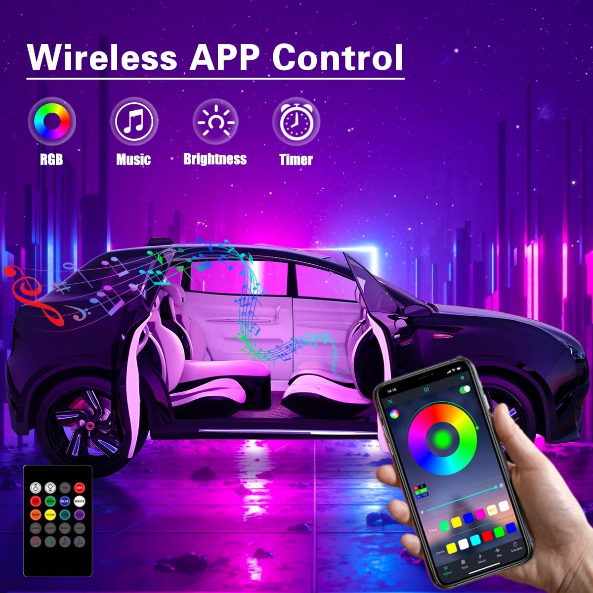 Interior Car Lights with Wireless APP and Remote Control, 5 in 1 RGB Ambient Lighting Kit with 236 inches Fiber Optic, 16 Million Colors Car Neon Strip with Music Mode - Image 5
