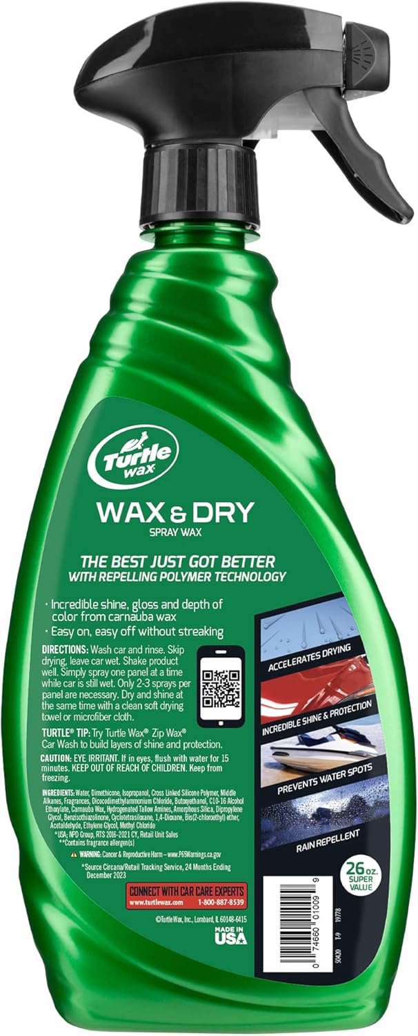Turtle Wax 50834 1-Step Wax and Dry, Quick and Easiest Step to High Shine, for Cars, Trucks, Motorcycles and RVs, 26 oz. Double Pack with Microfiber Towel - Image 2
