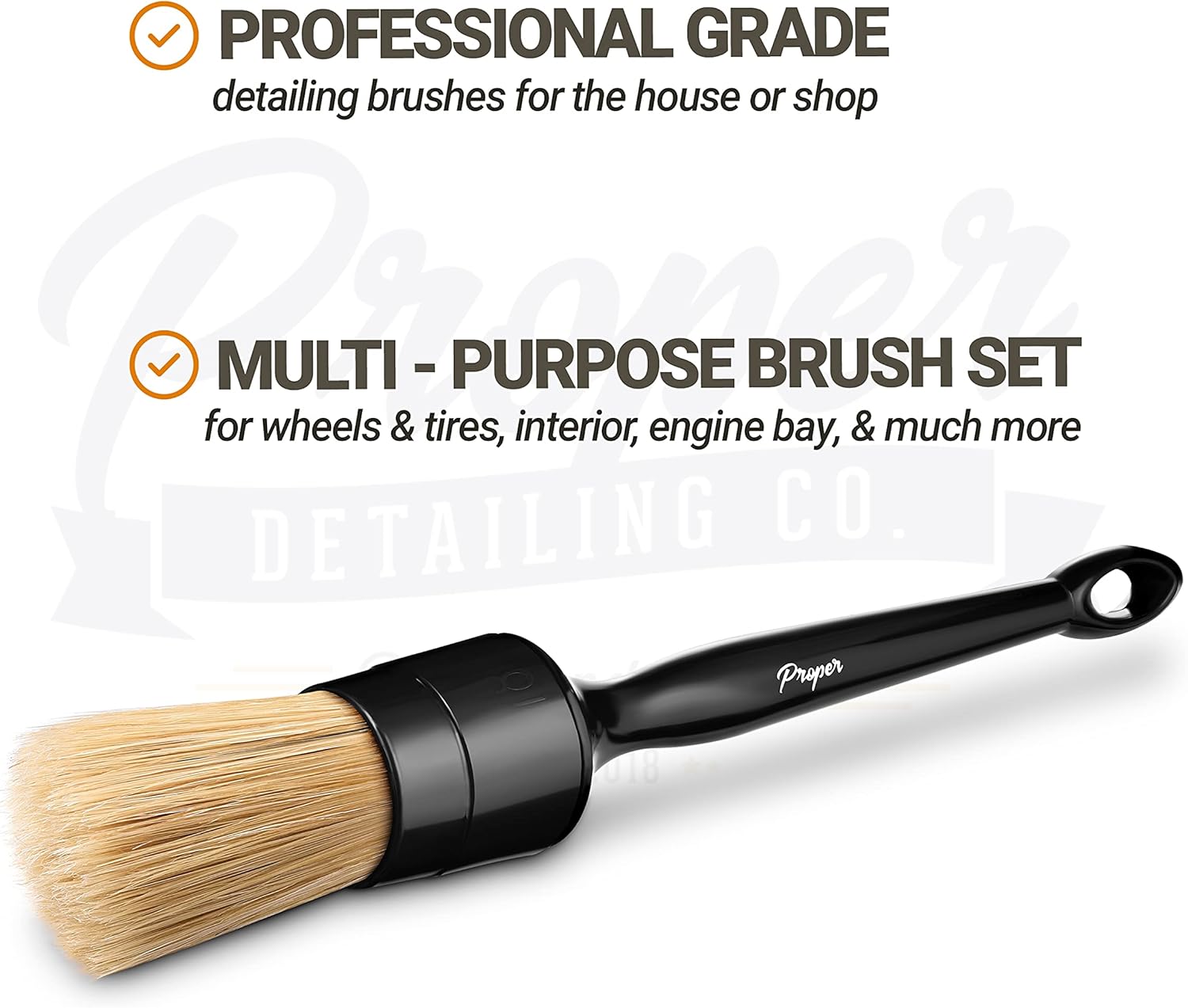 Premium Car Detailing Brush Set - Professional 3 Pack Kit Detail Brushes with Soft Boars Hair Bristles for Auto Interior & Exterior - for Cleaning Leather Seats, Air Vents, Wheels & Emblems - Image 3