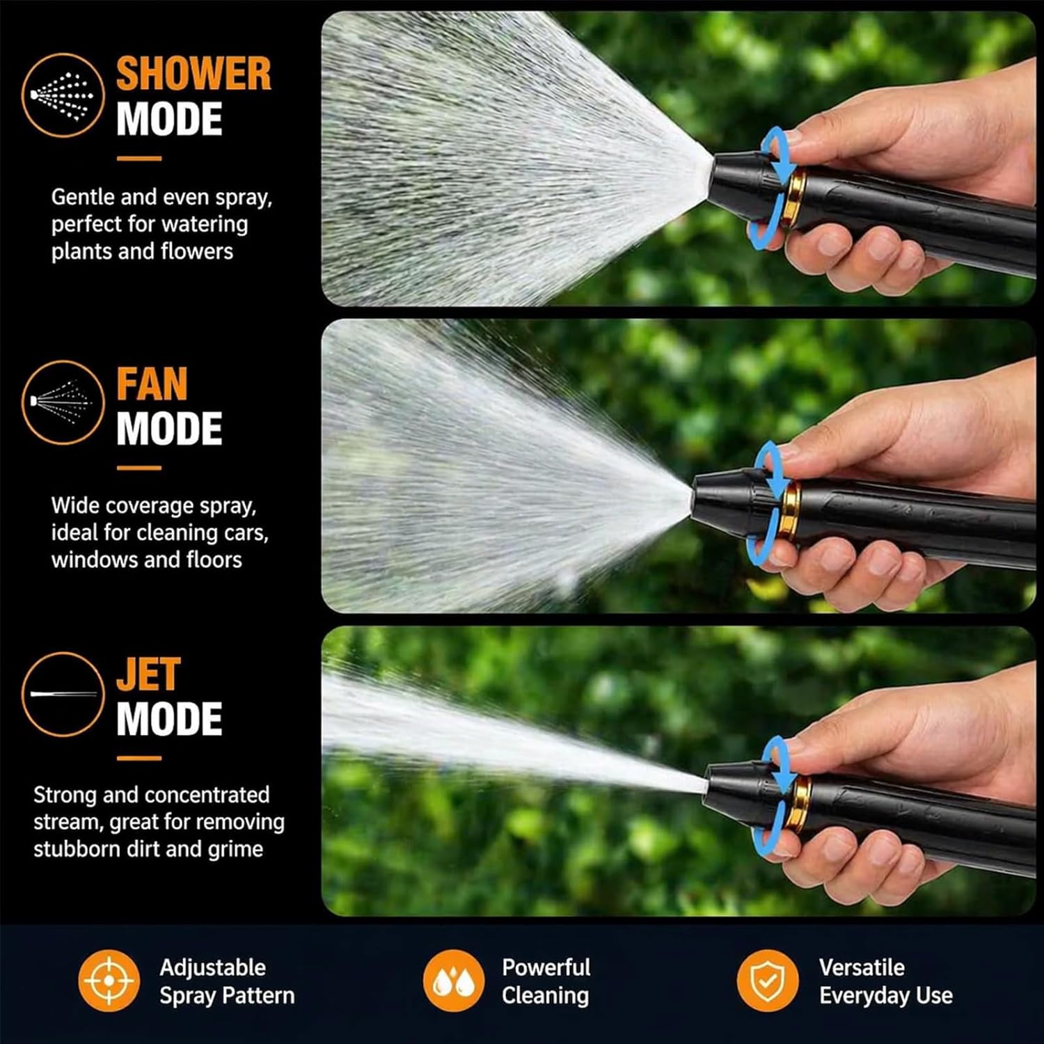 Home High-Pressure Car Wash Water Gun with Booster Nozzle, Booster Nozzle with 3 Adjustable Spray Modes, Anti-Leak Garden Hose Sprayer for Car Washing, Plant Watering, Pet Bathing (2Pcs) - Image 5