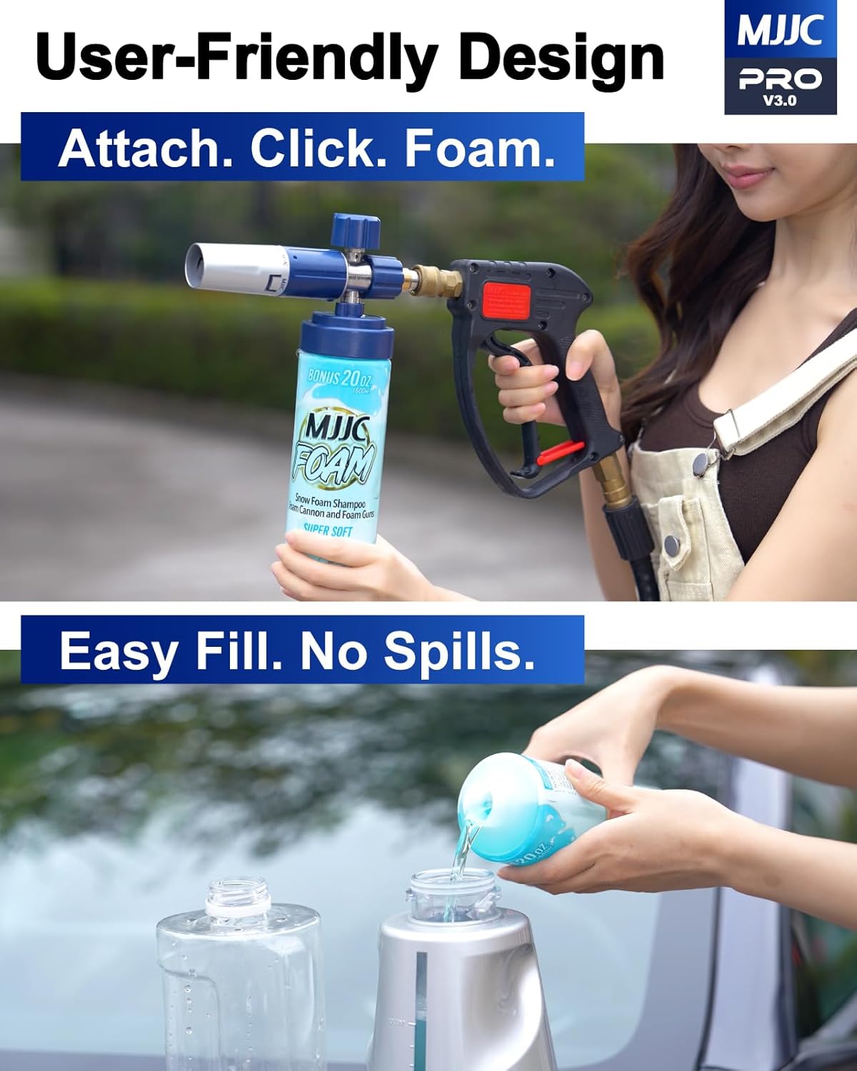 MJJC PRO V3.0 Ultimate Foam Cannon for Pressure Washers – Professional Car Wash Accessory Kit with Thick Foam, Stainless Steel, 44 fl oz Bottle (Pro V3.0 (1/4" Quick Connector) + SOAP Sample) - Image 5
