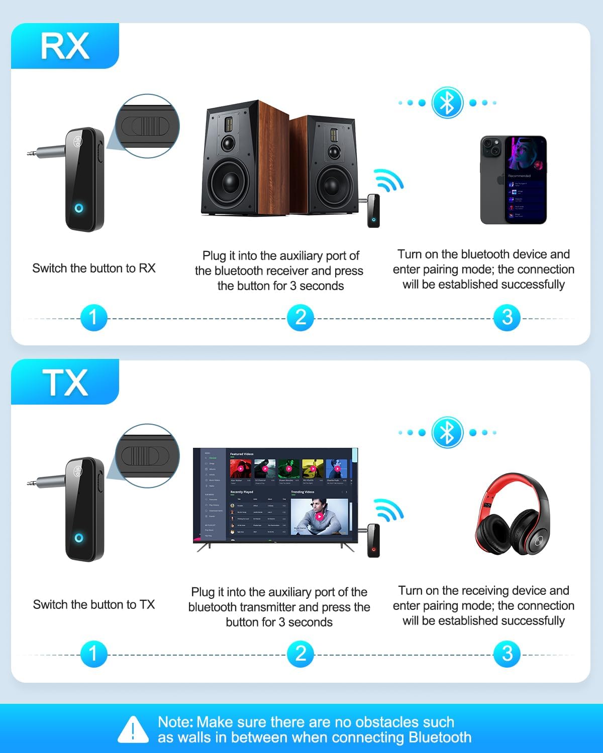 (Upgraded) Ankilo Aux Bluetooth 5.4 Adapter for Car, 2 in 1 Bluetooth Receiver Transmitter, Suitable for Cars, TV, Speakers, Stereo Systems and Headphones - Image 6