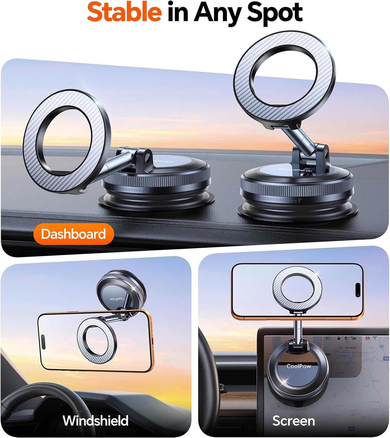 for Magsafe Car Mount carmount 2.0 Magnetic Phone Mount【True Military-Grade Durability 】Vacuum Magnetic Phone Holder for Car Cell Phone Car Mount【Stylish Suction Cup Phone Mount for iPhone 17 16 15 14 - Image 4