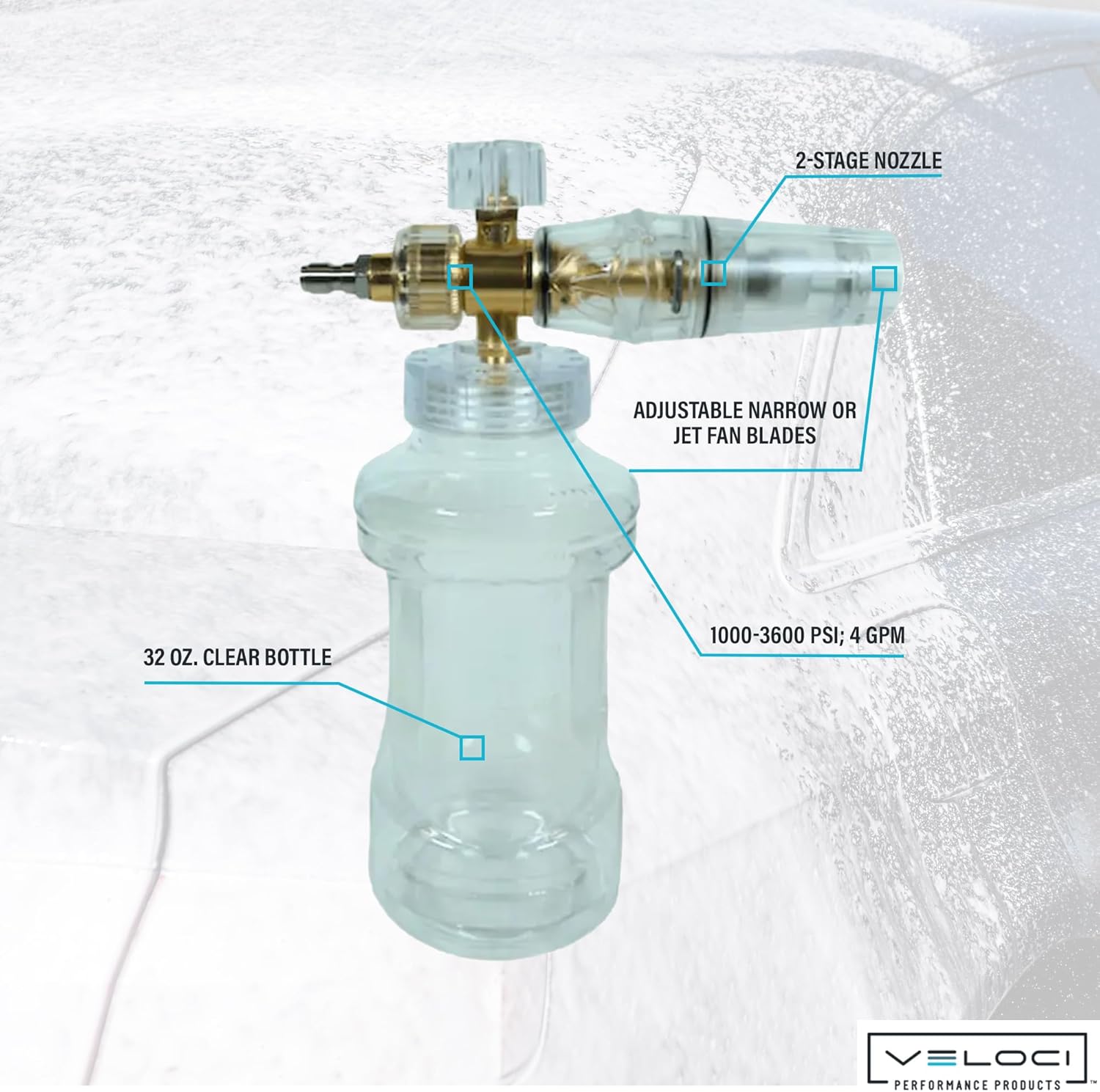 Veloci Performance Clear Foam Cannon with Bottle for Pressure Washer, Adjustable Nozzle - Image 4