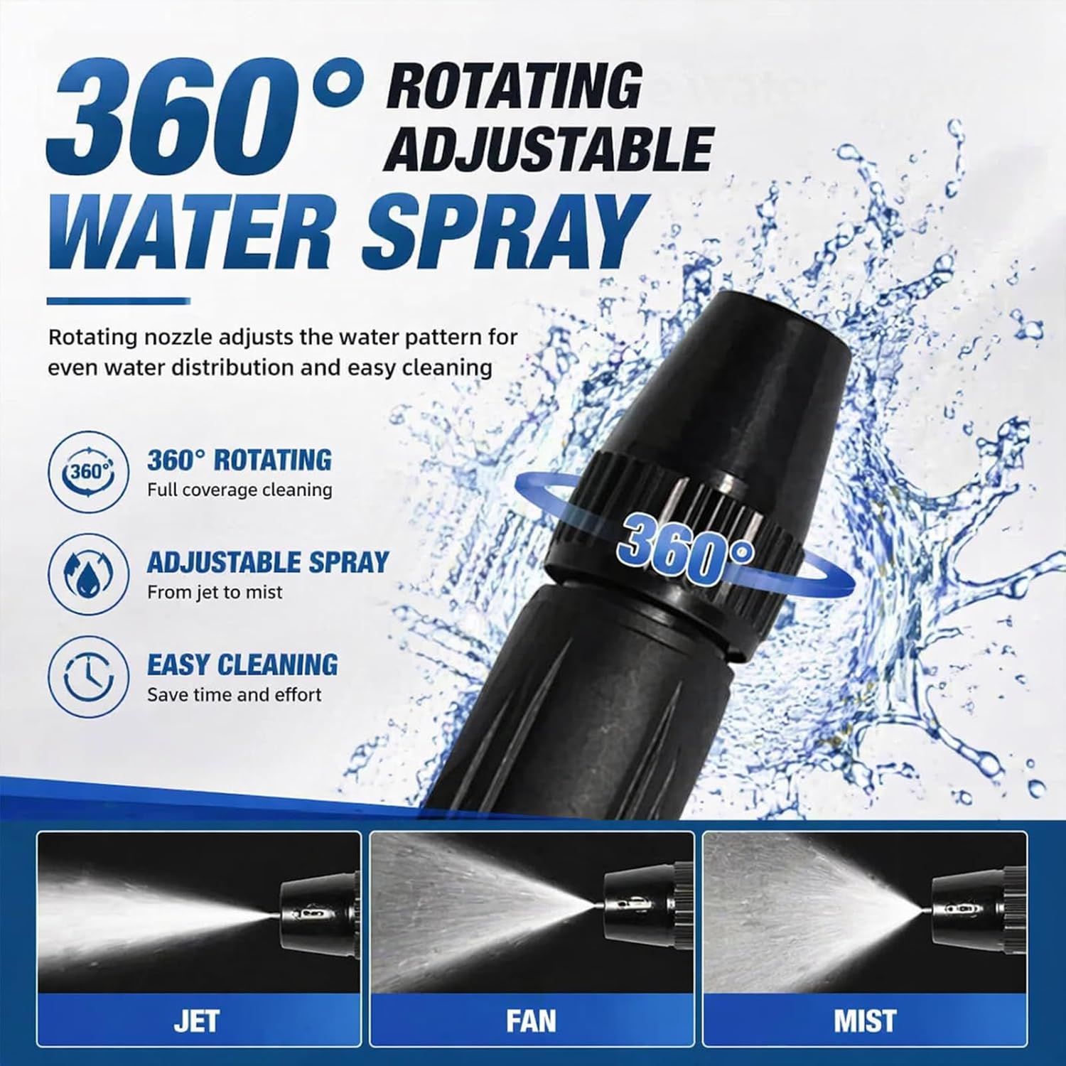 Home High-Pressure Car Wash Water Gun with Booster Nozzle, Booster Nozzle with 3 Adjustable Spray Modes, Anti-Leak Garden Hose Sprayer for Car Washing, Plant Watering, Pet Bathing (2Pcs) - Image 4