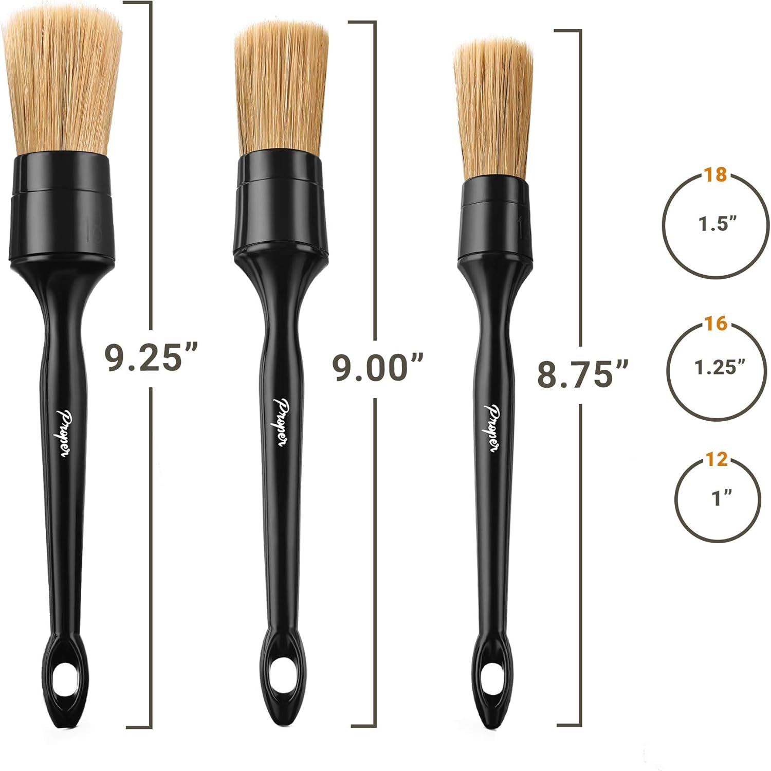 Premium Car Detailing Brush Set - Professional 3 Pack Kit Detail Brushes with Soft Boars Hair Bristles for Auto Interior & Exterior - for Cleaning Leather Seats, Air Vents, Wheels & Emblems - Image 4