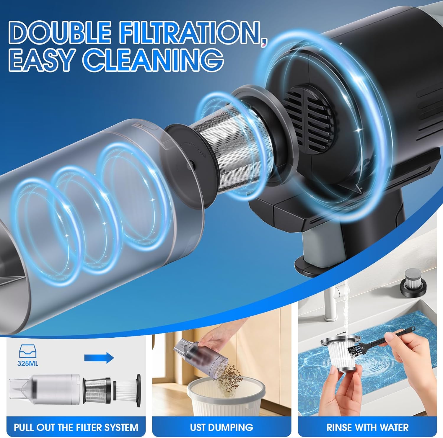 26pcs Car Cleaning Kit, Gray Interior Detailing Kit with High Power Vacuum Portable Cordless, Handheld Vacuum Cleaner for Home, Car, Pet Hair, Keyboard, Complete Auto Accessories for Gift - Image 5