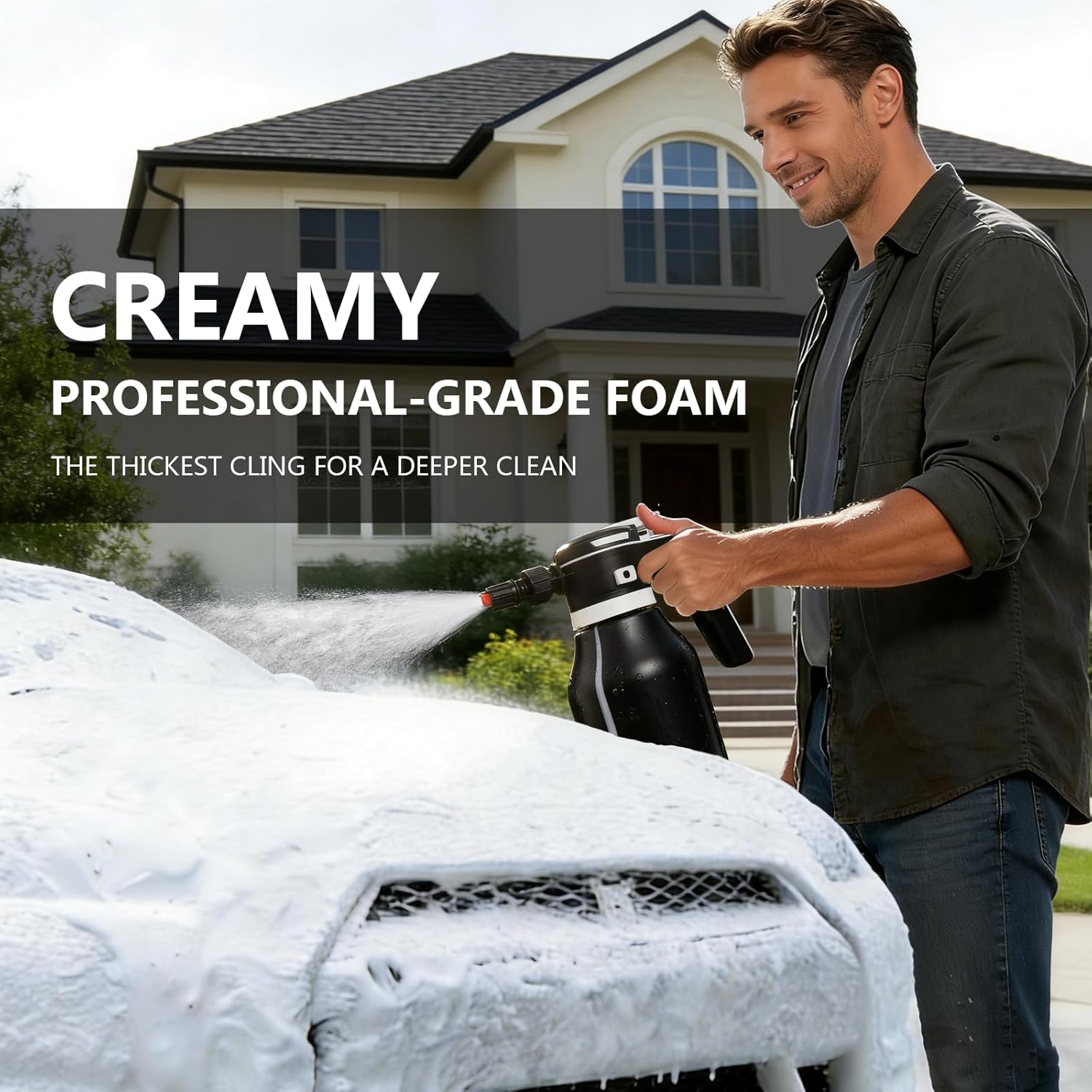 Electric Foam Sprayer,2L Portable Rechargeable Cordless Pressurized Spray Foam Cannon, Easy Clean & Acid Resistant for Car Wash Detailing Garden Black (Electric Foam Sprayer 2.0) - Image 2