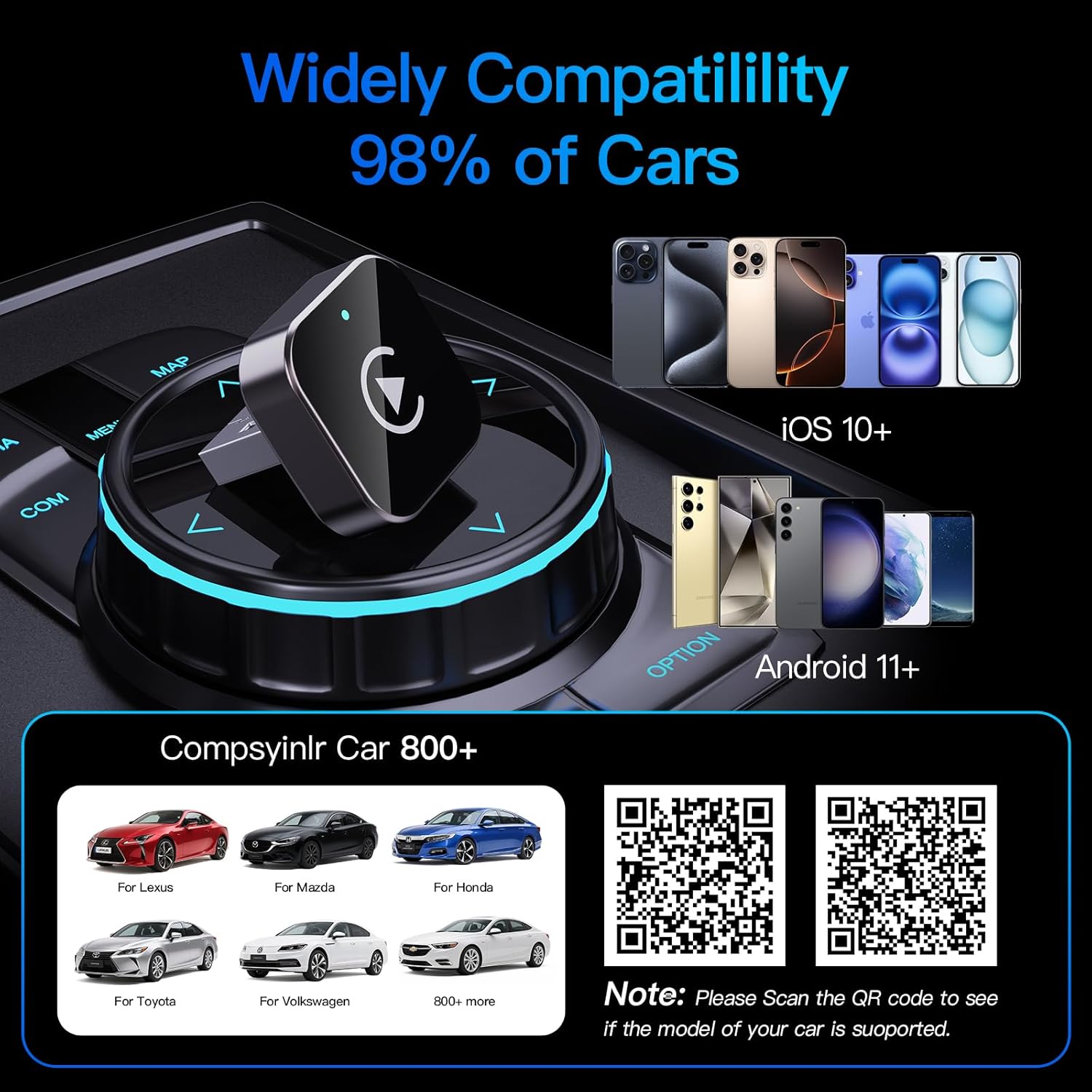 (2026 Upgraded) Wireless CarPlay Adapter for Apple iPhone&Android, Small Size,Plug and Play,Fast and Stable Connection Wireless Adapter for CarPlay&Android-No Latency to Screen(Black) - Image 4