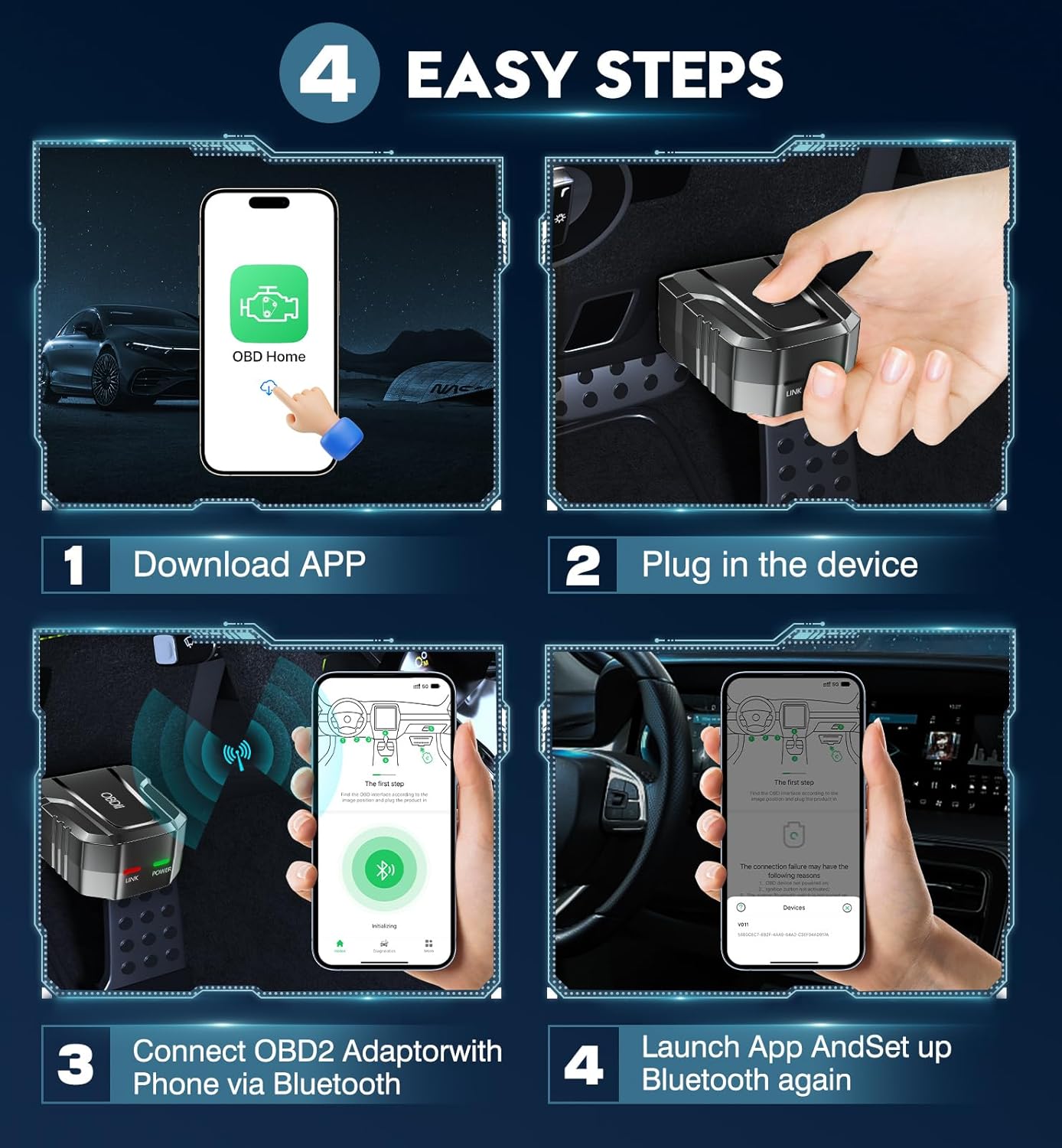 OBD2 Scanner Reader Bluetooth Wireless Auto Diagnostic Scan Tool for iOS & Android for Performance Test Bluetooth 5.4 Car Check Engine Car Code Reader, Clear Error Code Live Data Reset Exclusive APP - Image 2