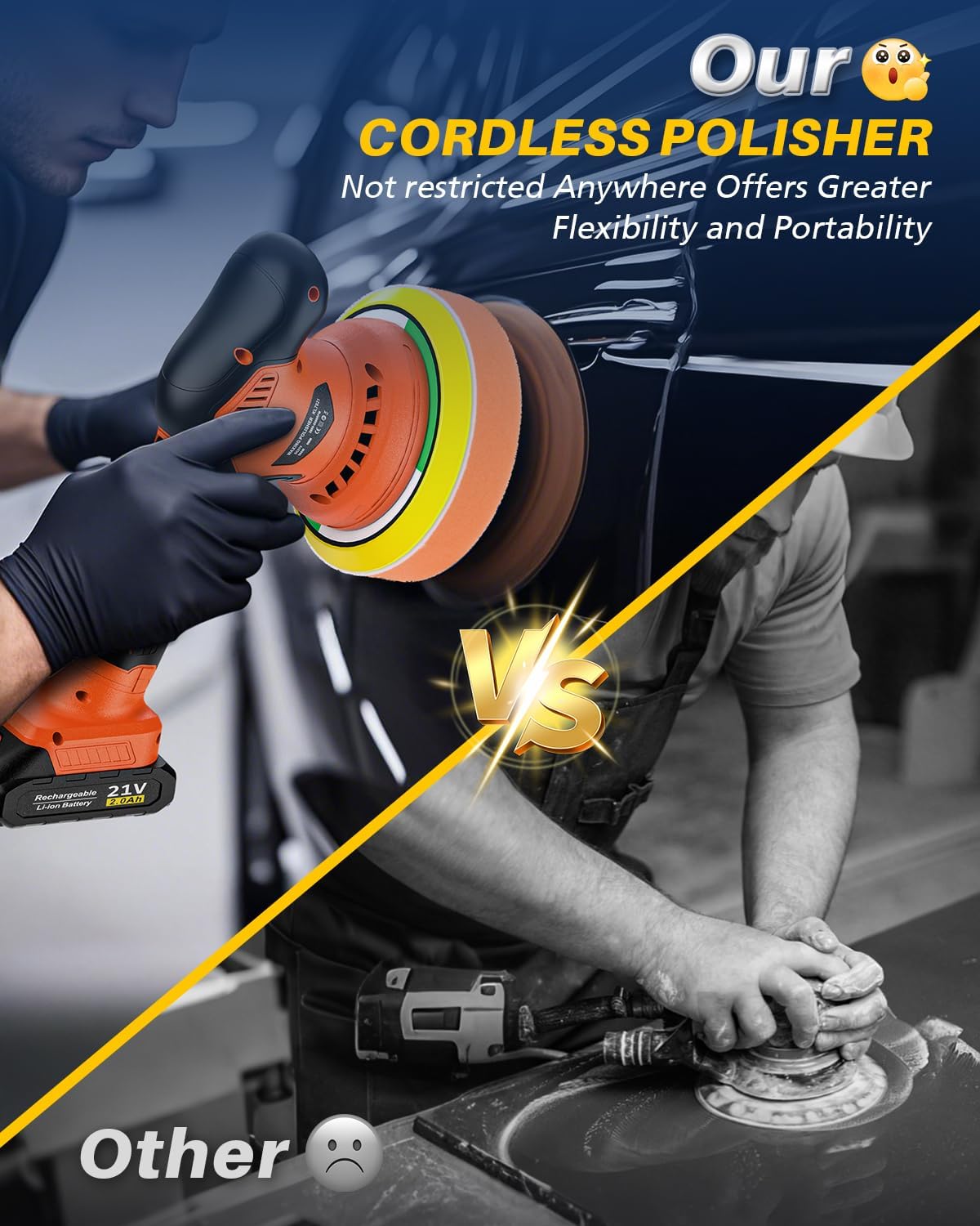 Cordless Car Buffer Polisher, 8 Variable Speed Car Polisher with 2x 21V 2000mAh Batteries & 18 PCS Attachments, 2800-6000RPM Cordless Car Polishing Machine for Waxing, Polishing & Scratch Removal - Image 5