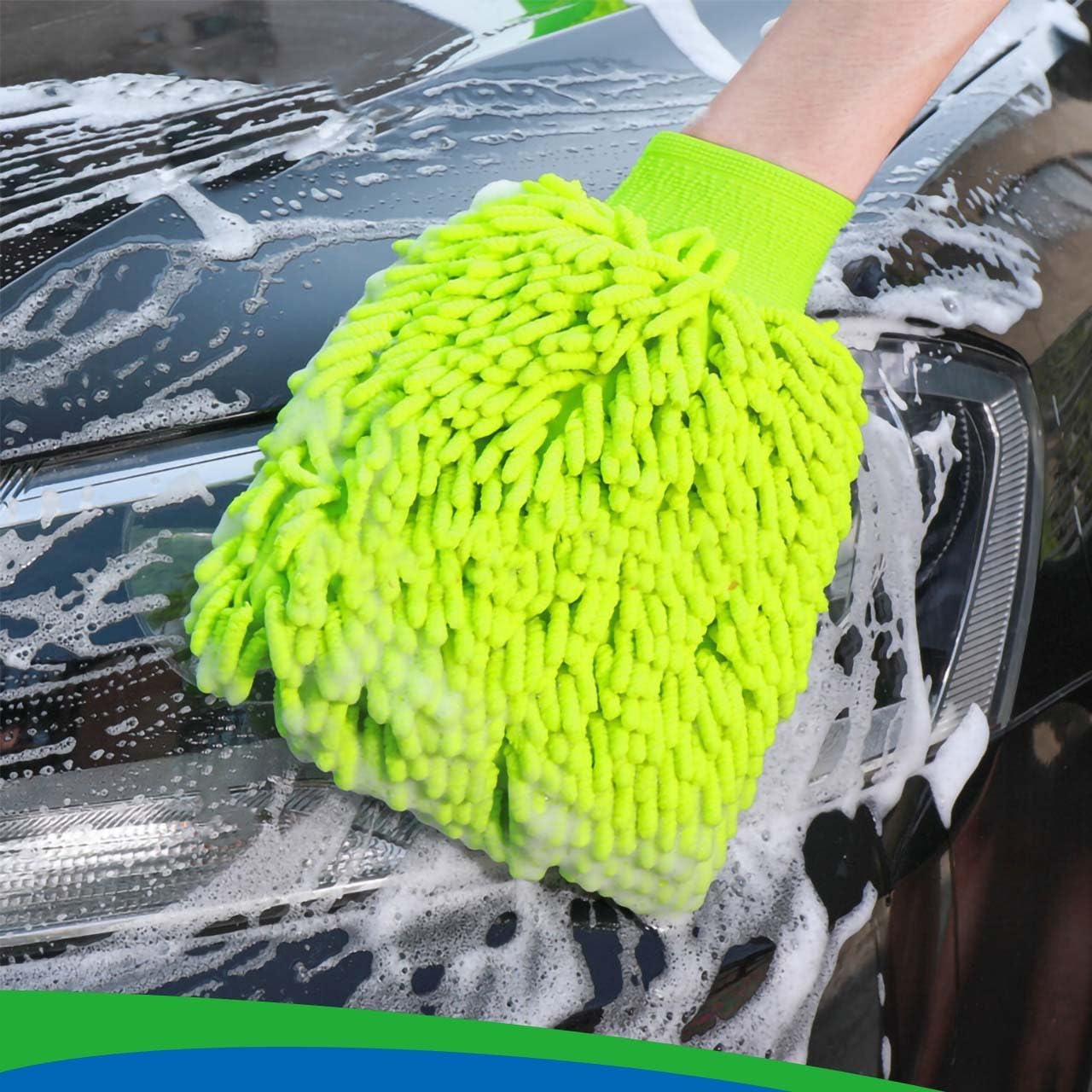 2 Pack Car Wash Mitt Microfiber Chenille Car Wash Mitt Scratch Free for Cars Cleaning,Home Cleaning Mitts(Green/Blue). - Image 5