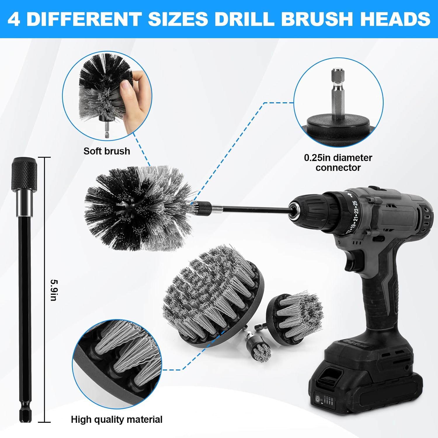 THINKWORK Car Detailing Kit, Car Detailing Brush Set, Car Cleaning Drill Brush Kit with Extension Pole, Professional Auto Detailing Supplies for Automobile Interior Exterior Wheels - Image 2