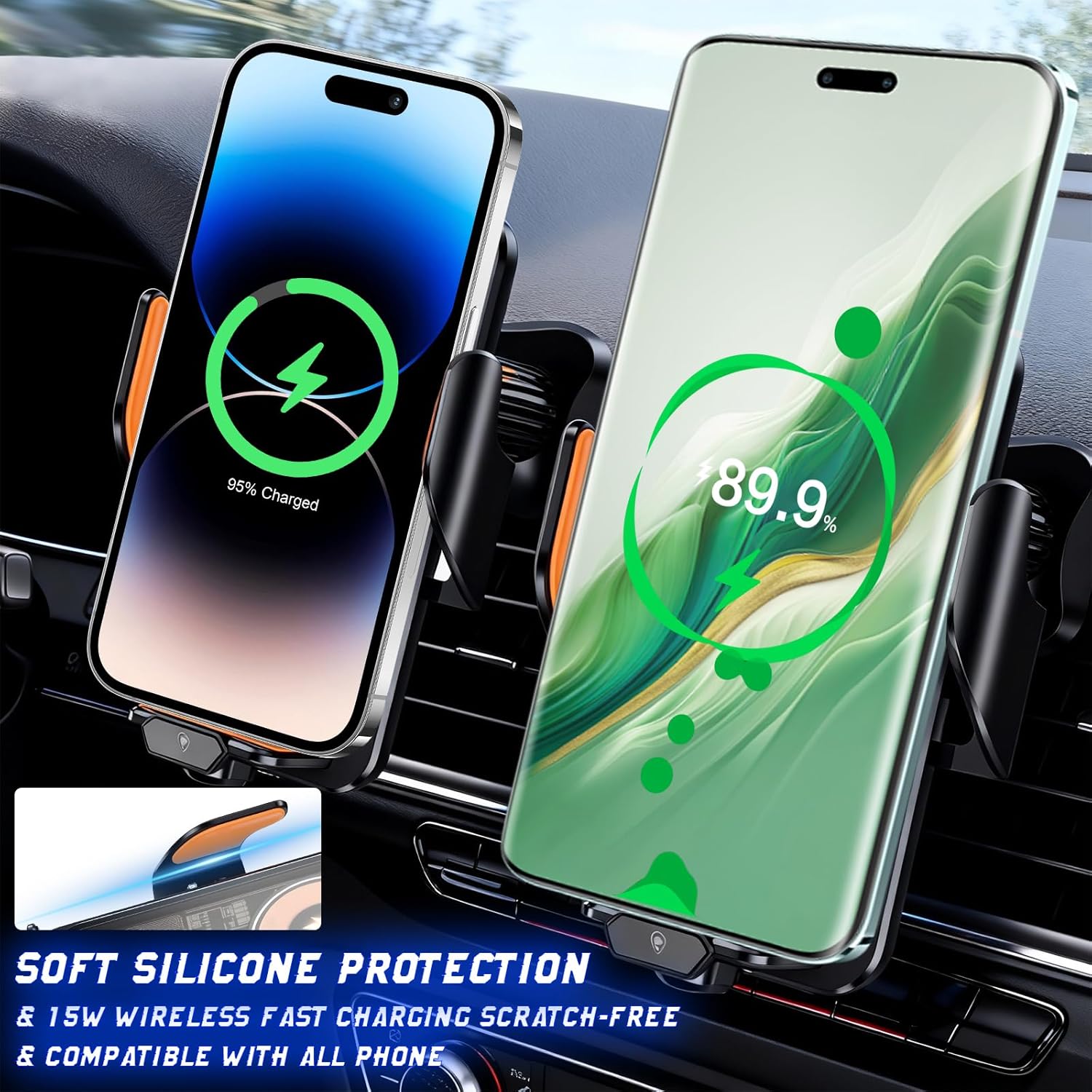 Fast Wireless Car Charger Wireless Charging Phone Mount for Car Magnetic Navigation Car Phone Holder Automatic Smart Sensor Clamping Rotating with Charger Station Fast Wireless Charger Max 120W(Black) - Image 7