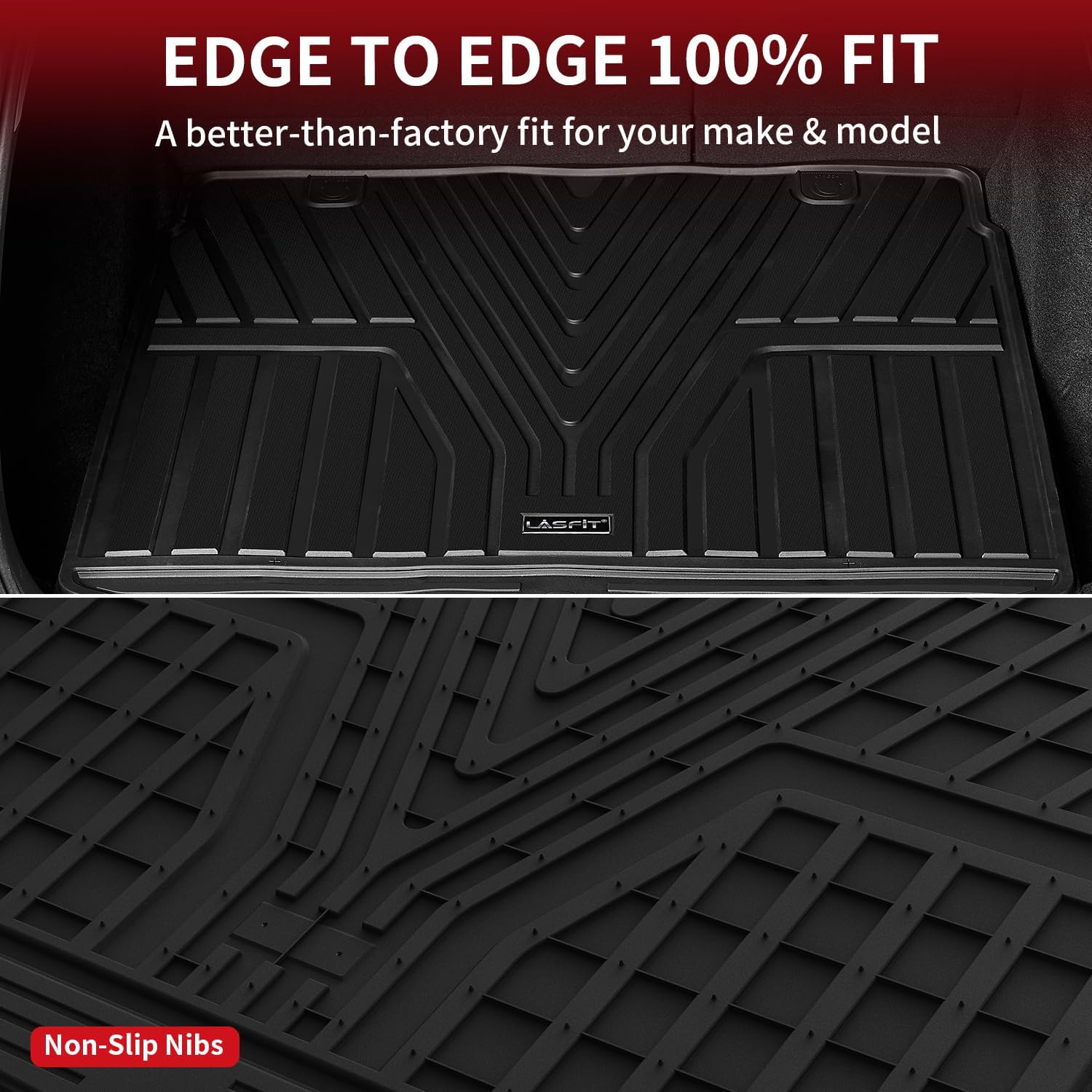 LASFIT Floor Mats and Cargo Liner for Honda CR-V 2026 2025 2024 2023 (Gasoline & Hybrid & e:FCEV), All Weather TPE Car Trunk Mat (Upper Position), 1st & 2nd Row & Trunk Liner Full Set Black - Image 6