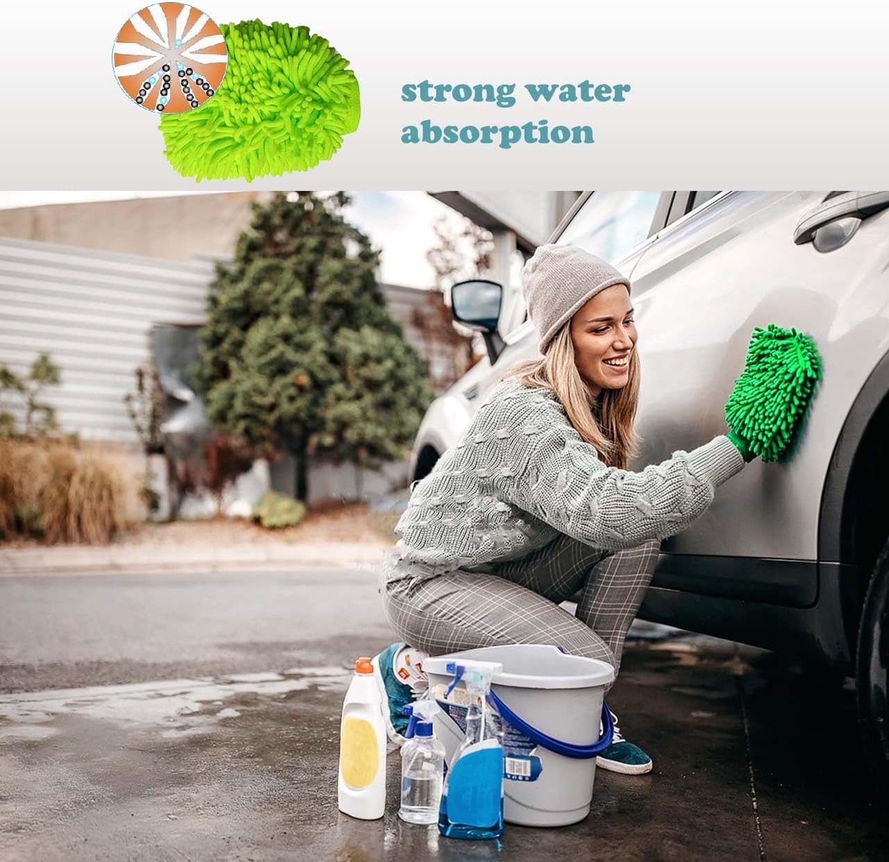 2 Pack Car Wash Mitt Microfiber Chenille Car Wash Mitt Scratch Free for Cars Cleaning,Home Cleaning Mitts(Green/Blue). - Image 4
