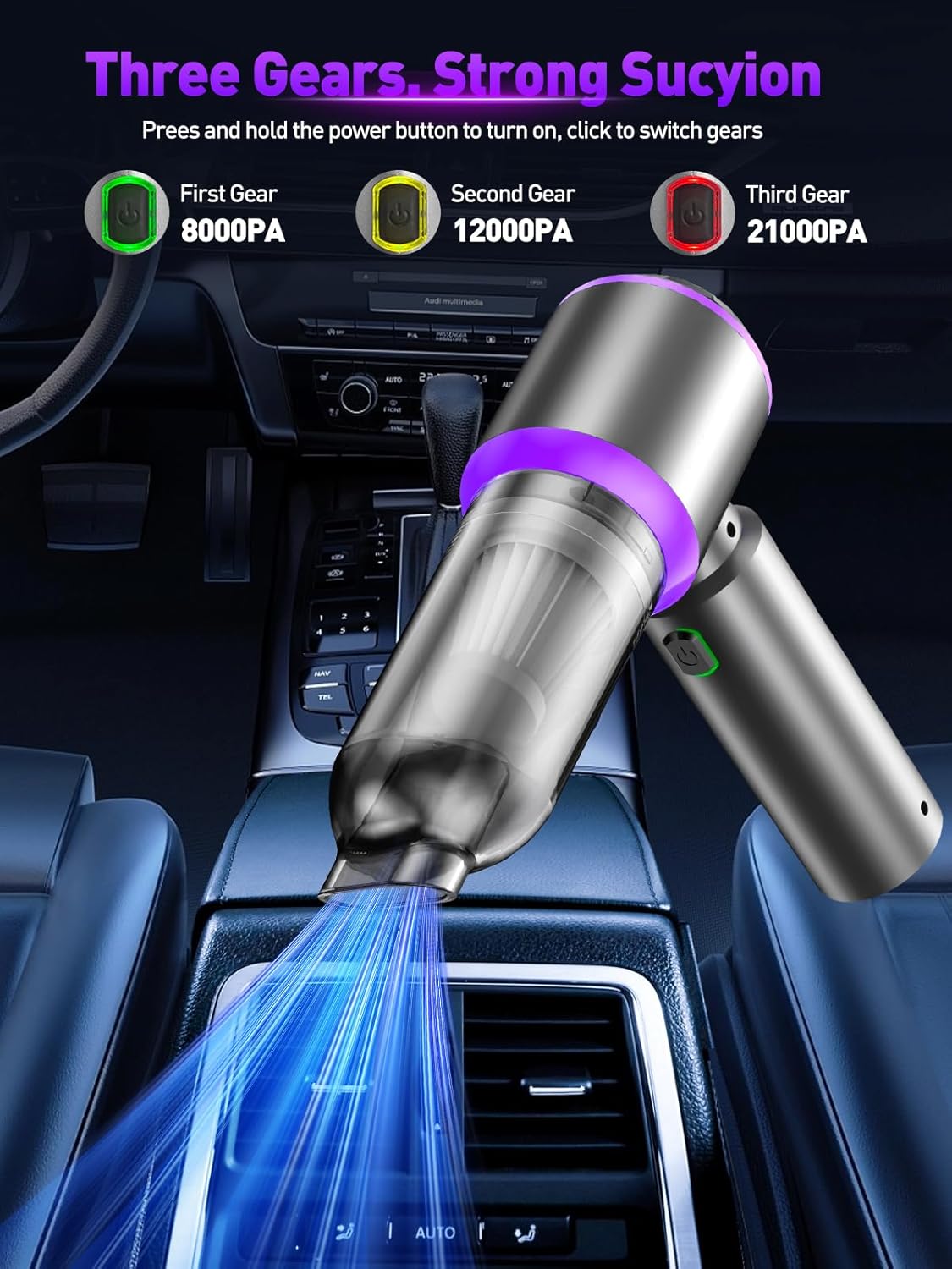 Vacuum/Air Duster 80,000RPM Super Power Mini Car Vacuum Cleaner 4-in-1 air Blower Gun Air Duster & Air Blower & Pump Hand Electric air Duster Handheld dust Blower Blower Cordless (Purple) - Image 3