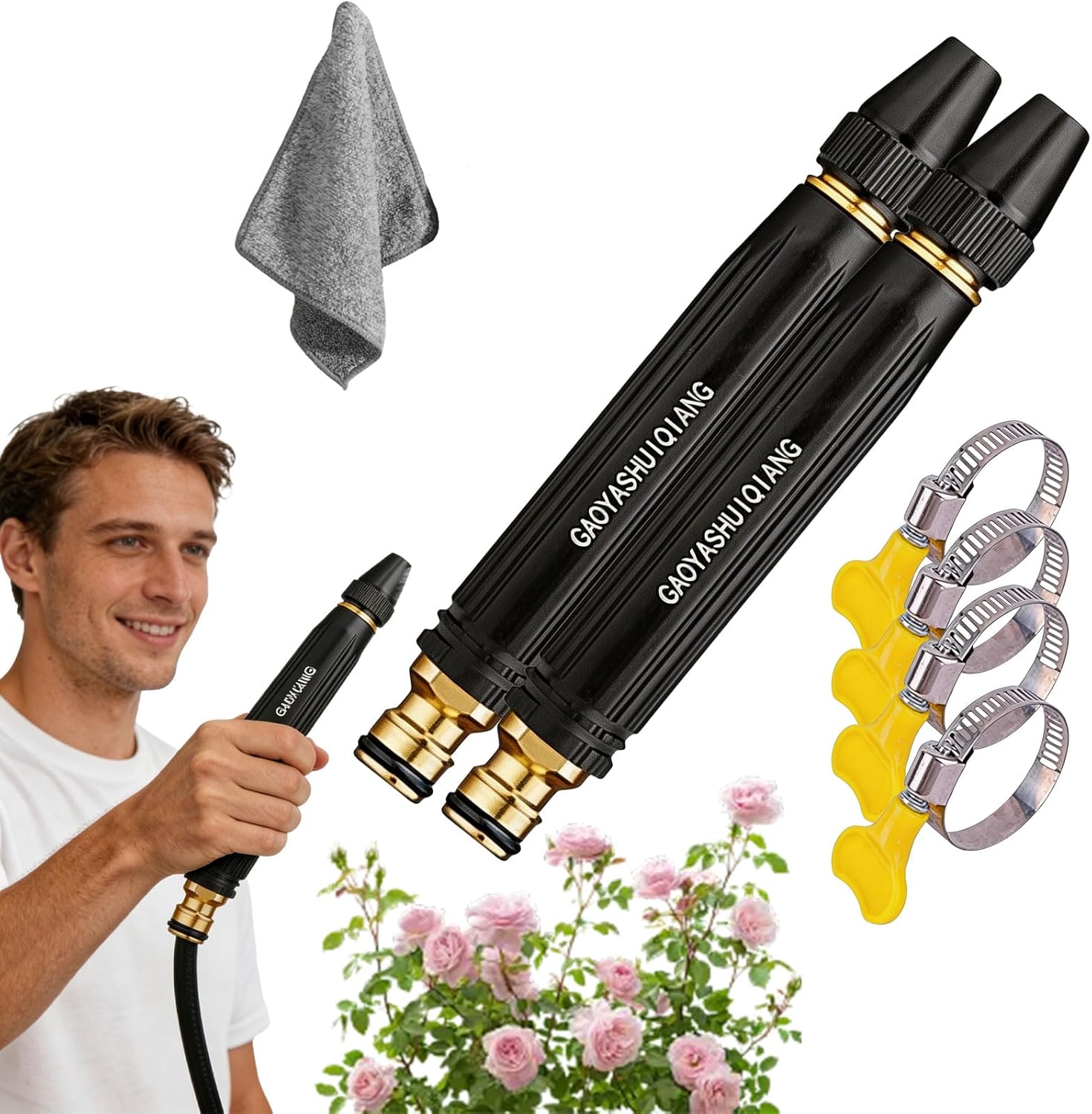 Home High-Pressure Car Wash Water Gun with Booster Nozzle, Booster Nozzle with 3 Adjustable Spray Modes, Anti-Leak Garden Hose Sprayer for Car Washing, Plant Watering, Pet Bathing (2Pcs)