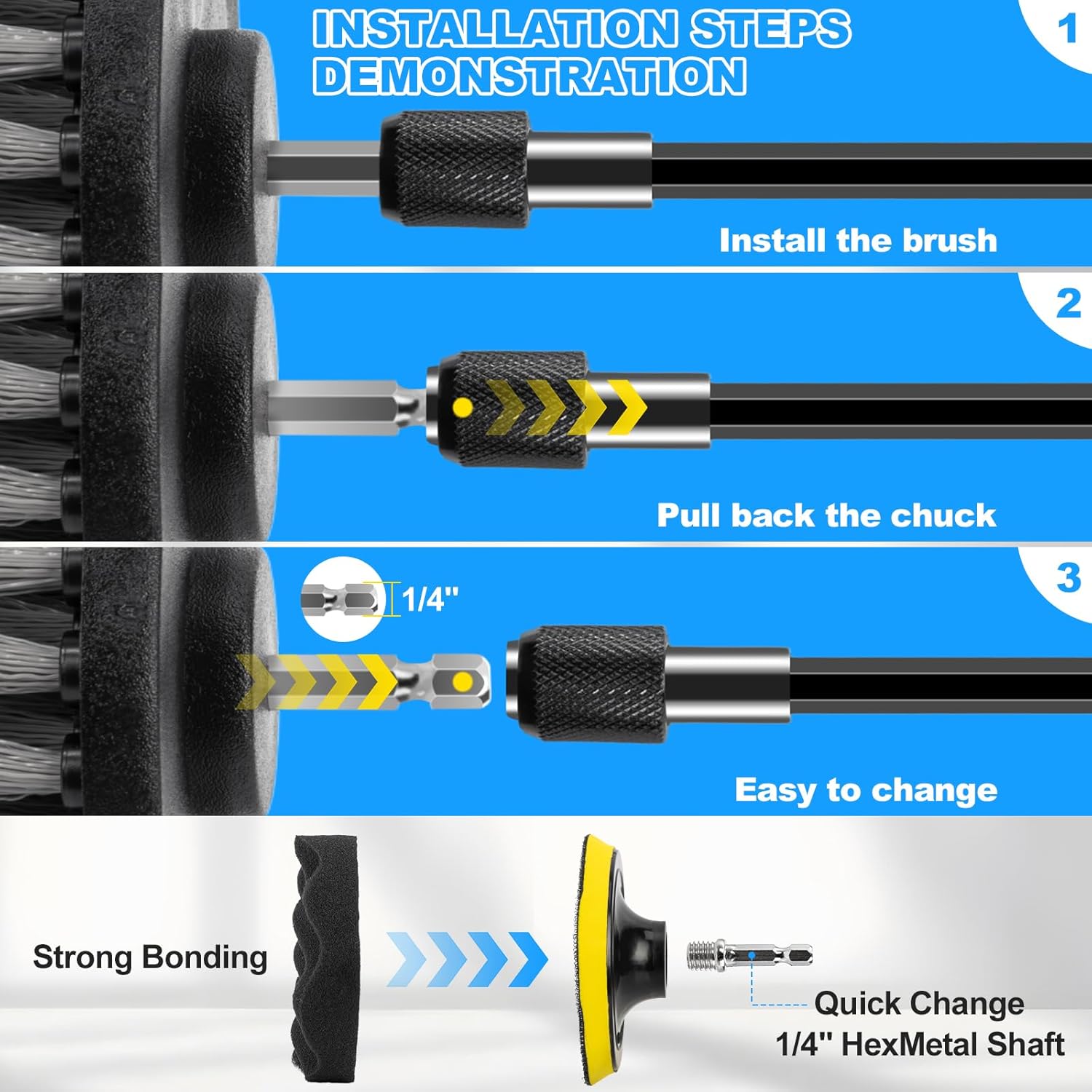 THINKWORK Car Detailing Kit, Car Detailing Brush Set, Car Cleaning Drill Brush Kit with Extension Pole, Professional Auto Detailing Supplies for Automobile Interior Exterior Wheels - Image 5