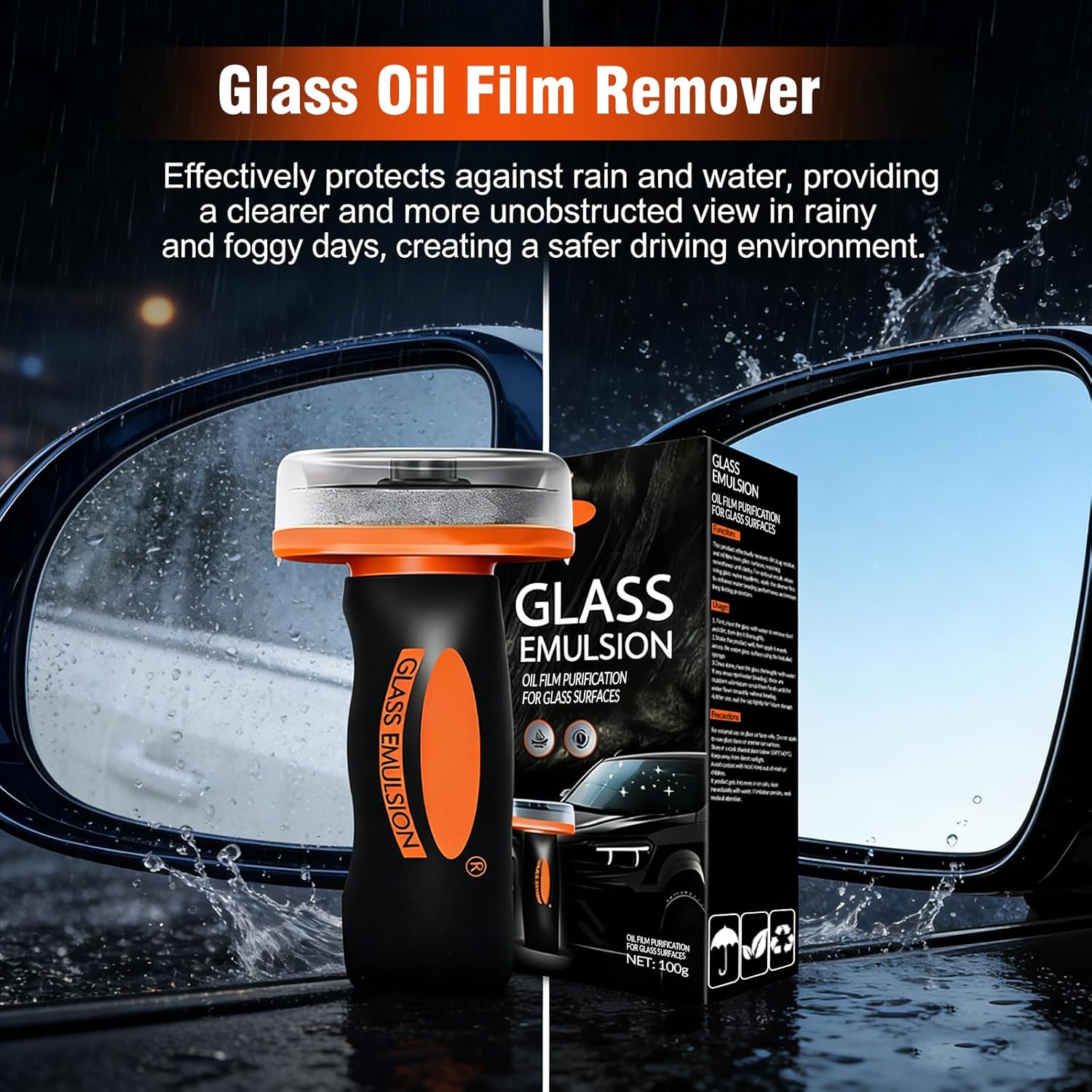 Glass Emulsion Cleaner & Glass Oil Film Remover for Cars – Roll-On Glass Guard with Brush, Removes Oil, Grease & Fog, Anti-Fog Windshield Cleaner for Clear Driving Visibility (Orange) - Image 5