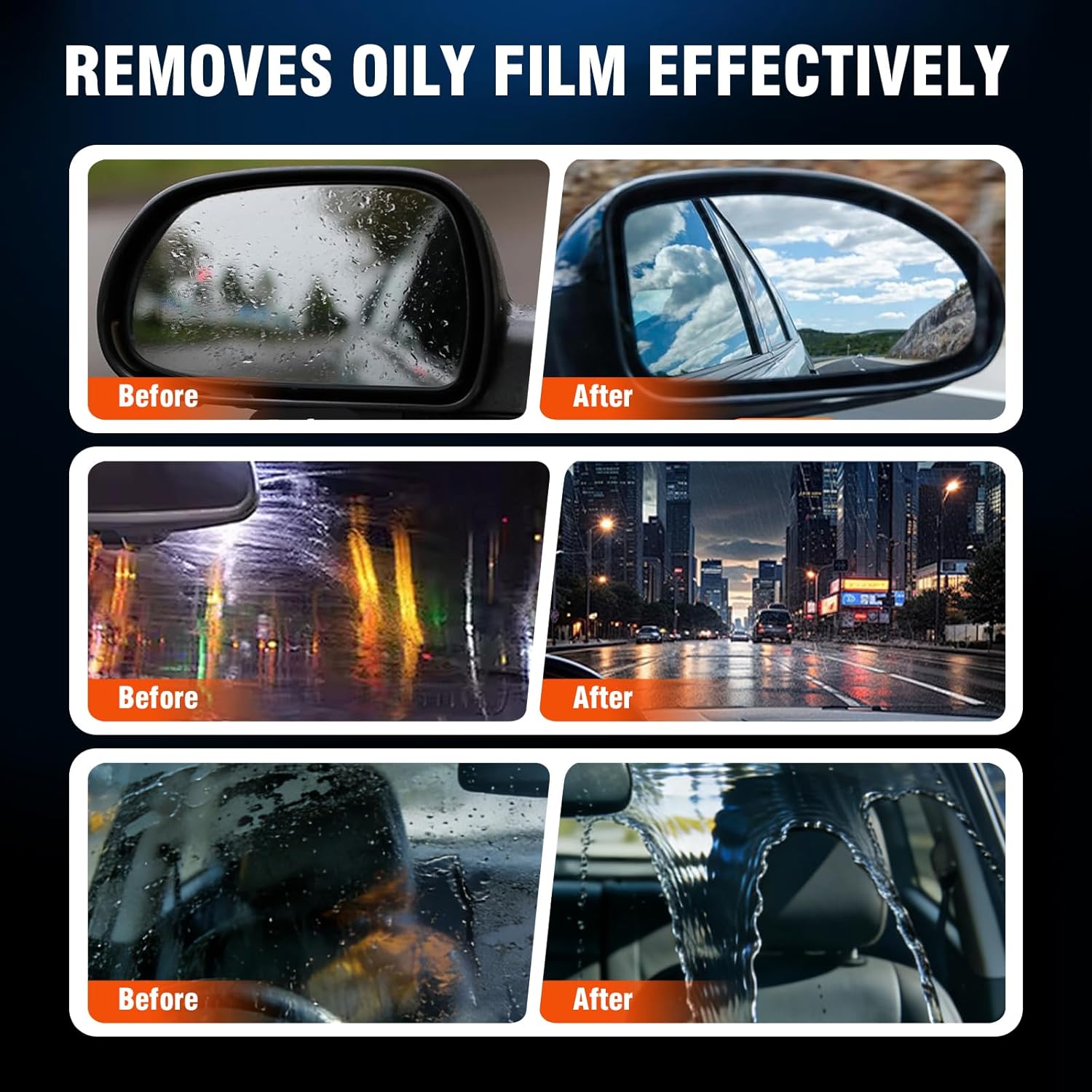 Glass Emulsion Cleaner & Glass Oil Film Remover for Cars – Roll-On Glass Guard with Brush, Removes Oil, Grease & Fog, Anti-Fog Windshield Cleaner for Clear Driving Visibility (Orange) - Image 4