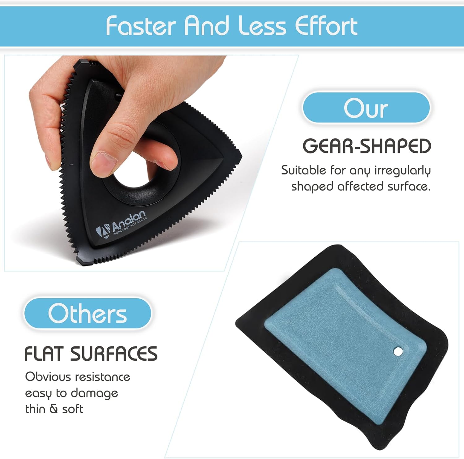 Analan Mini Pet Hair Remover for Car Detailing Supplies, Carpet Dog Hair Remover for Car Interior, Triangle Dog Hair Remover for Auto Detailing, Couch, Furniture, Lint, Carpet (Jet Black) - Image 4