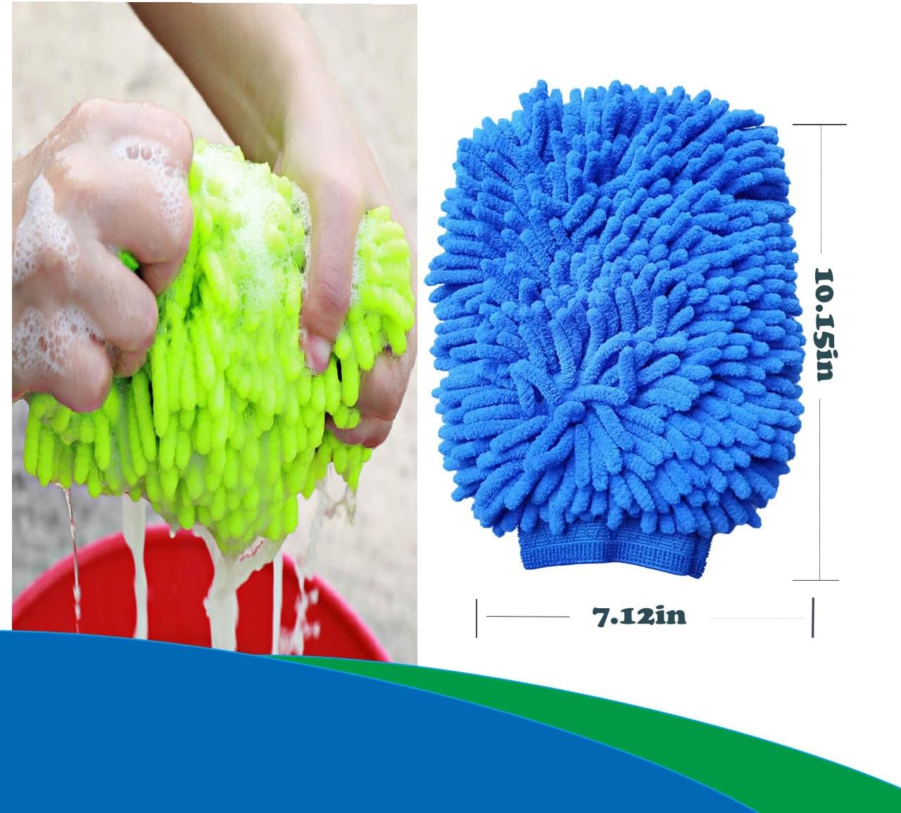 2 Pack Car Wash Mitt Microfiber Chenille Car Wash Mitt Scratch Free for Cars Cleaning,Home Cleaning Mitts(Green/Blue). - Image 2