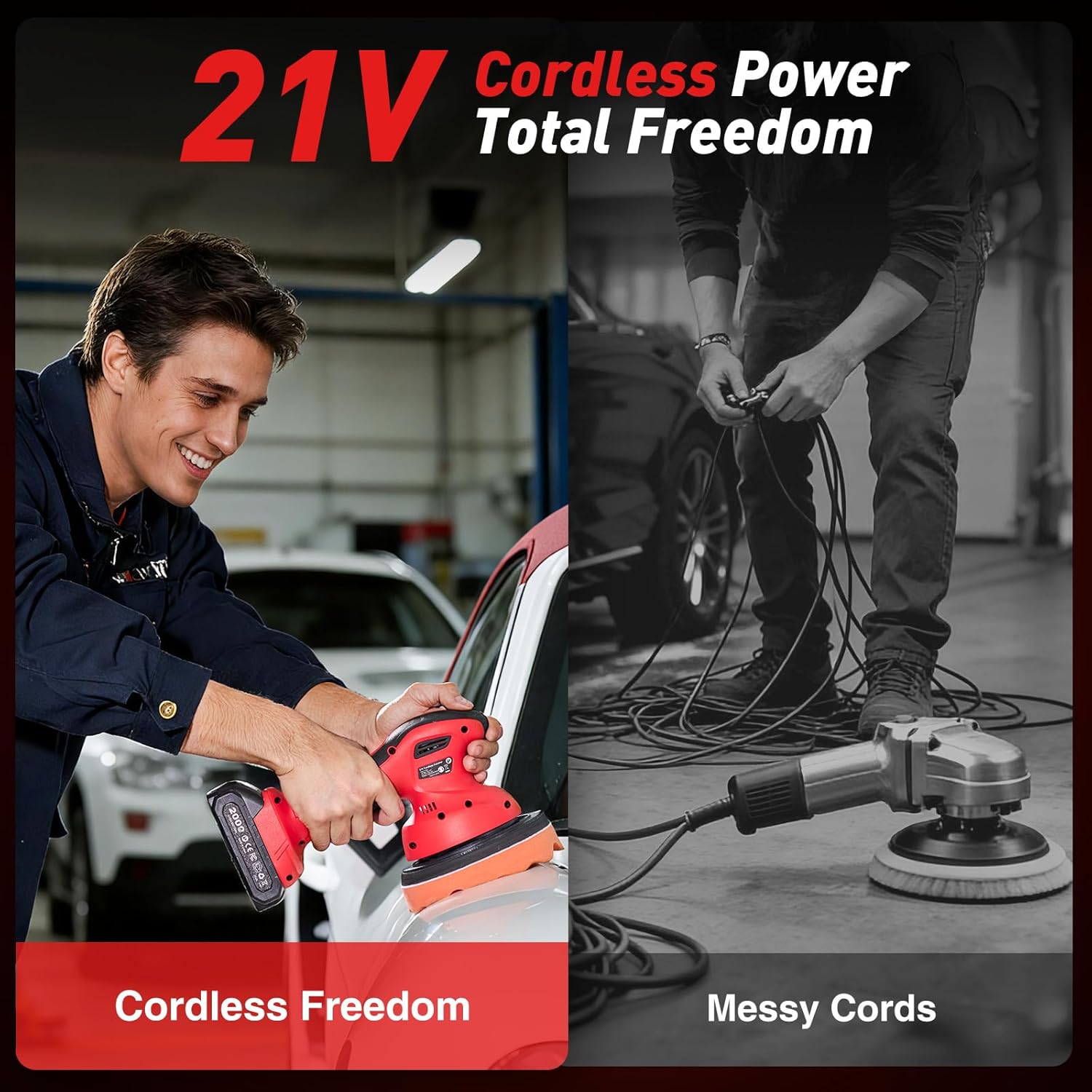 Cordless Car Buffer Polisher kit w/ 2x2000mAh 21V Batteries, 6 Inch Car buffer Waxer Kit w/ 6 Variable Speed & Extra Attachments, Polisher for Car Detailing,Boat Sanding,Scratch Removing - Image 4
