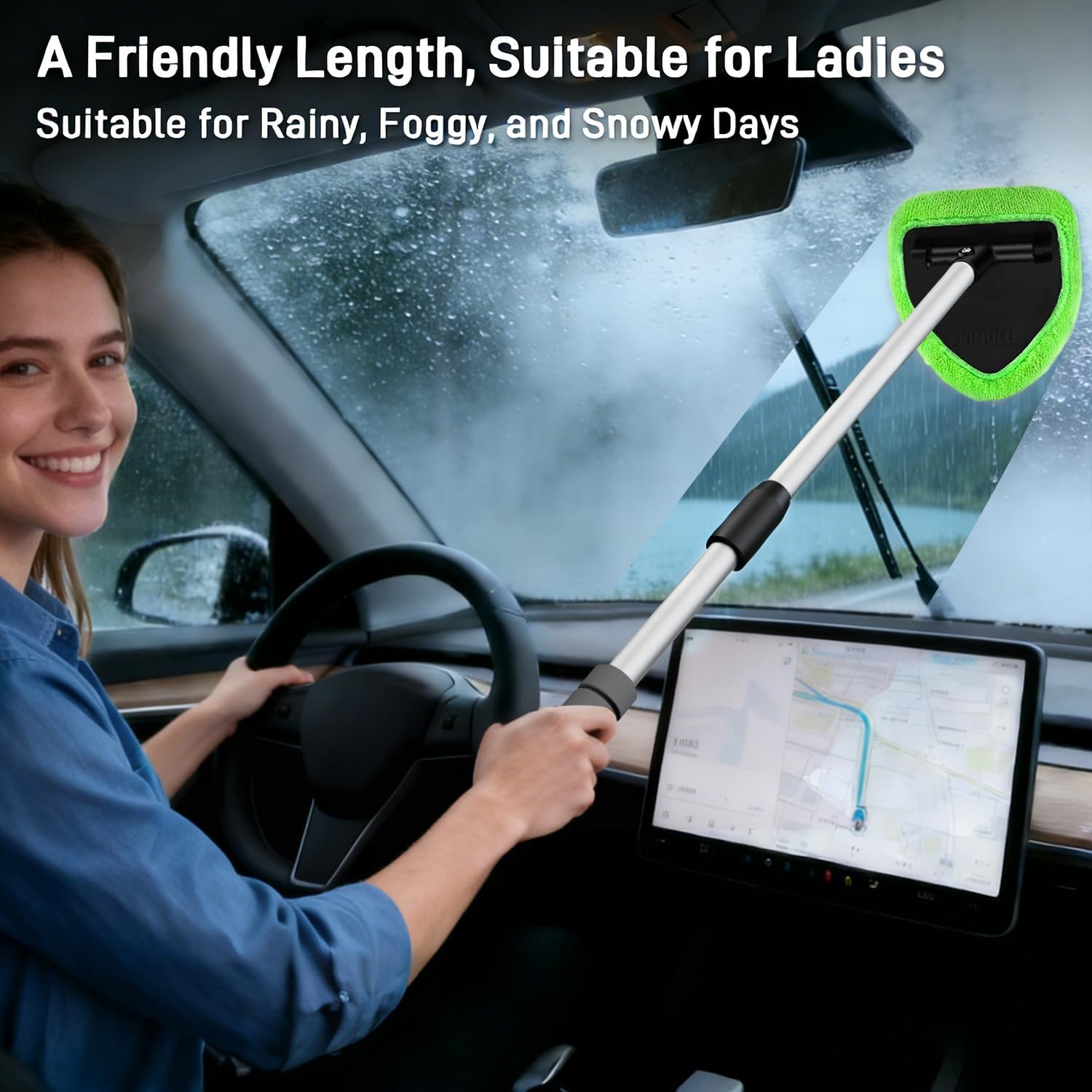 XINDELL 24-inch Windshield Cleaner Tool – Upgrade Large Head Car Interior&Exterior Window Cleaning Kit with Extendable Handle & 4 Microfiber Pads, Auto Wiper Brush for Car, Trucks, SUVs, RVs & Home - Image 2