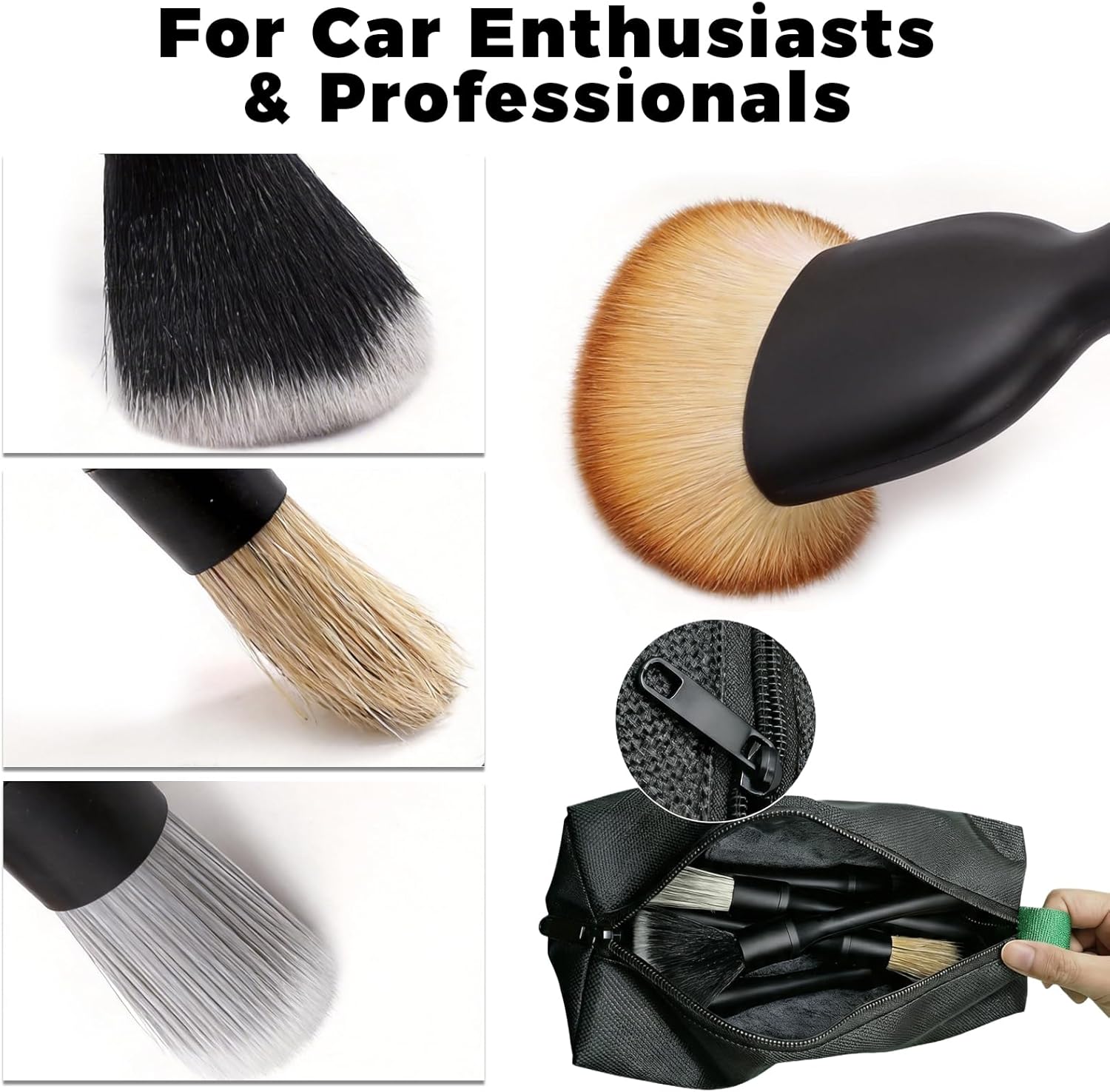 8PCS Car Detailing Brush Set,Ultra Soft Boars Hair Auto Detailing Brushes for Car Interior Exterior Cleaning,Professional Car Detail Kit with Storage Bag for Dashboard,Air Vents,Wheels - Image 2