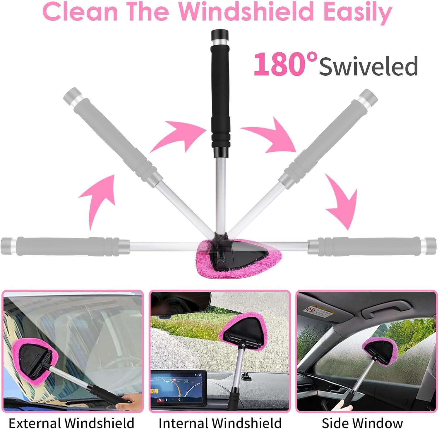 Viewsun 17pcs Car Cleaning Kit, Pink Car Interior Detailing Kit with High Power Handheld Vacuum, Detailing Brush Set, Windshield Cleaner, Cleaning Gel, Complete Auto Accessories for Women Gift - Image 7