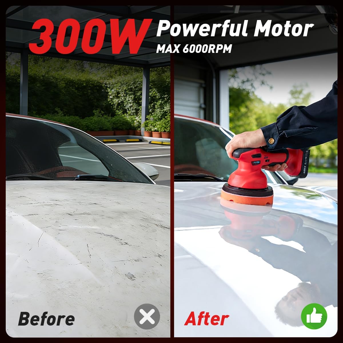 Cordless Car Buffer Polisher kit w/ 2x2000mAh 21V Batteries, 6 Inch Car buffer Waxer Kit w/ 6 Variable Speed & Extra Attachments, Polisher for Car Detailing,Boat Sanding,Scratch Removing - Image 2