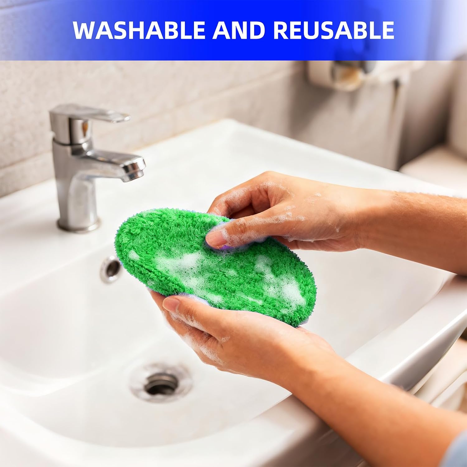 desin Windshield Cleaning Tool, Car Window Cleaner Windshield Cleaner with 4 Reusable and Washable Microfiber Pads and Extendable Handle Auto Inside Glass Wiper Kit (Green) - Image 6
