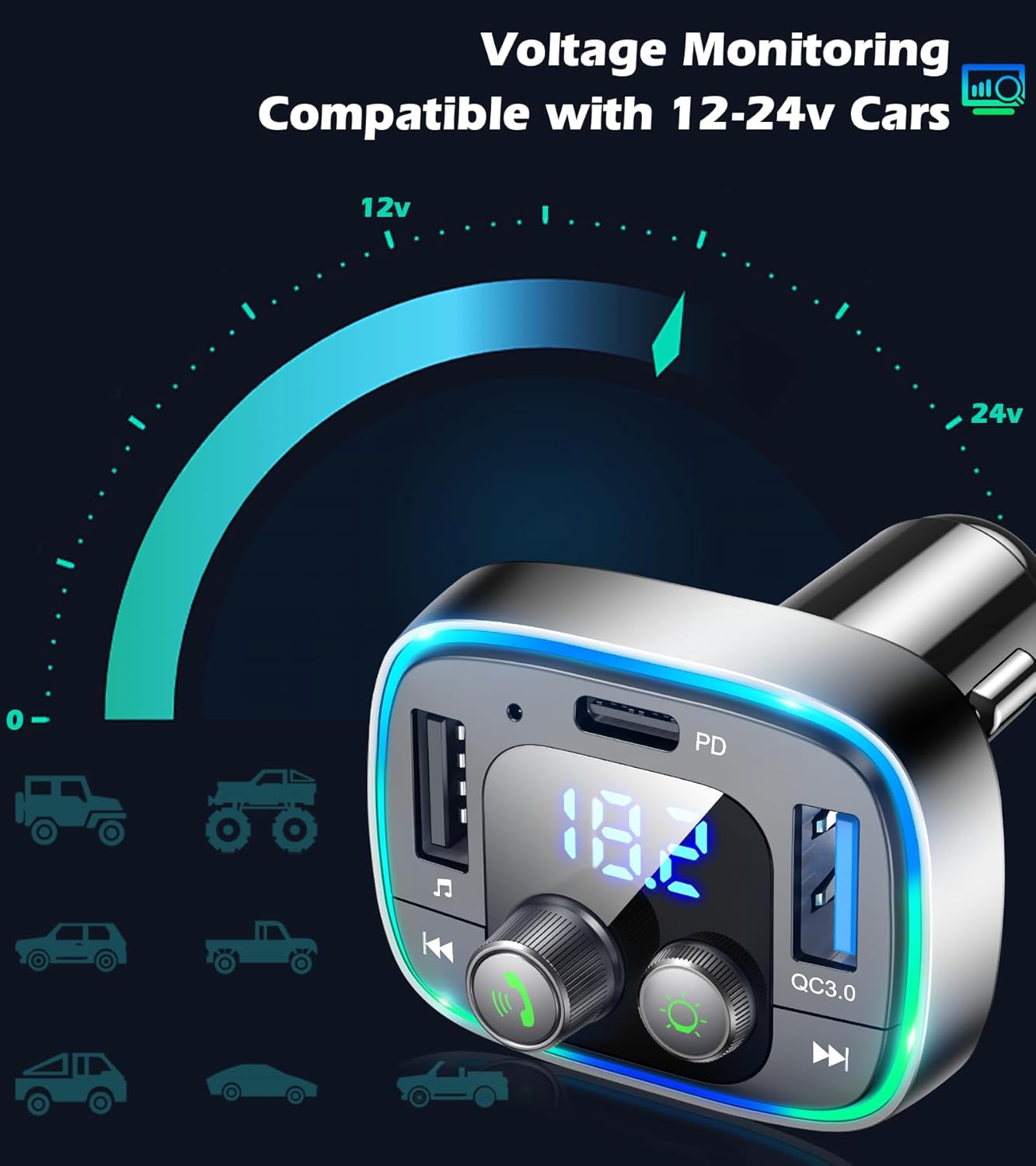 LIHAN USB C Bluetooth 5.4 Car Adapter, Wireless Upgrade Audio System for Non-Bluetooth Vehicles, FM Radio Transmitter, 48W Fast Charging, Stable Hands-Free Calling, MP3 Music Player, Support USB/TF - Image 8