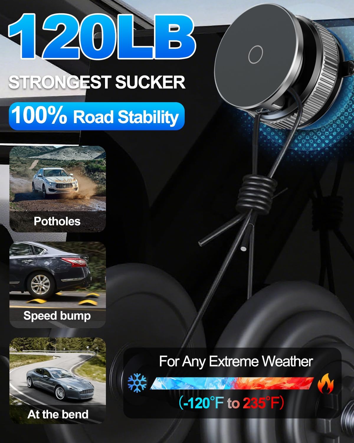 Vacuum Magnetic Car Phone Holder 360° Strongest 120LBS Ultra Suction Cup Phone Mount for MagSafe Dashboard Cell Phone Holders for Your Car/Gym/Mirror Bracket for iPhone 17 & Android, Metal Stand Rotor - Image 4