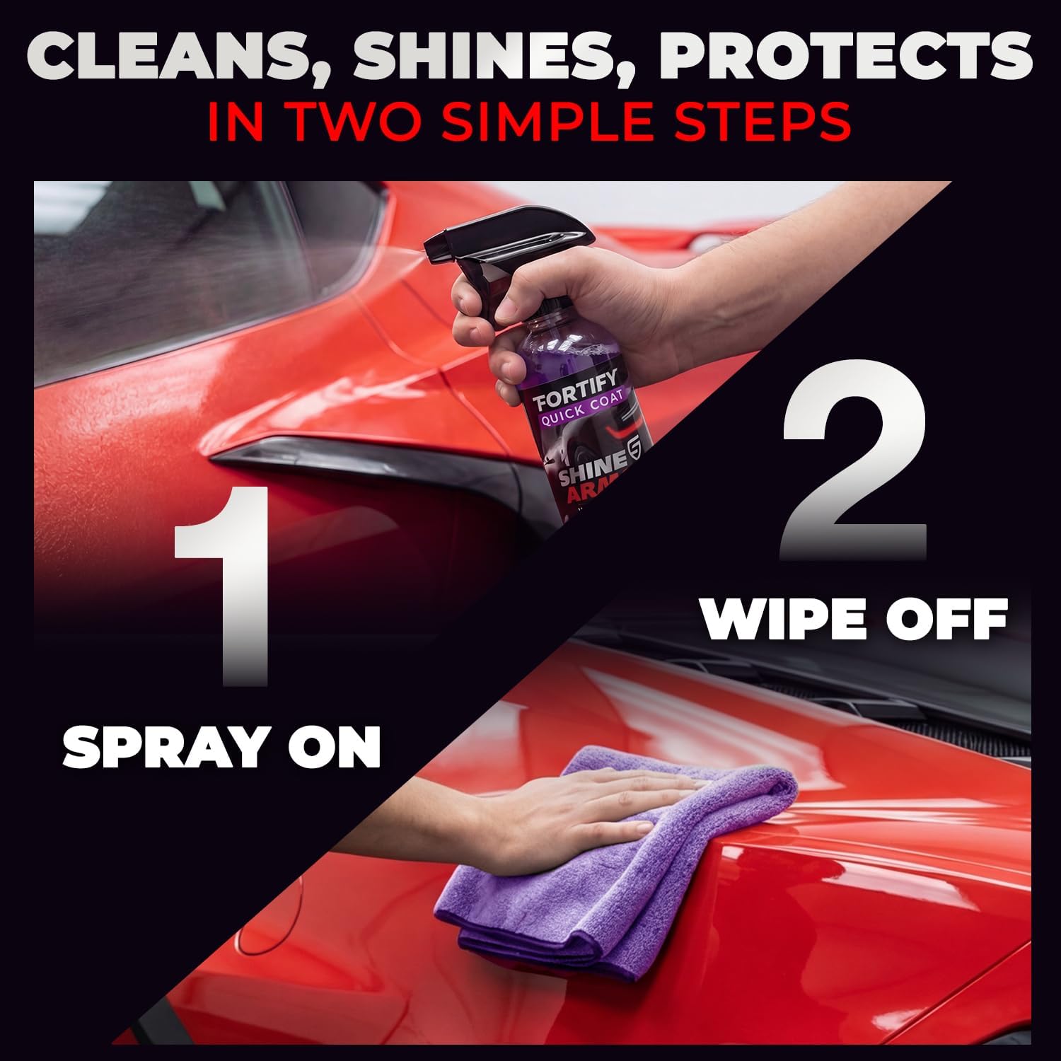 SHINE ARMOR Fortify Quick Coat: 3-in-1 Complete Detailing Spray - Car Wax, Waterless Wash and Ceramic Coating - Paint Protection for Cars, Trucks, Bikes and SUVs, Made in USA, 16floz - Image 2