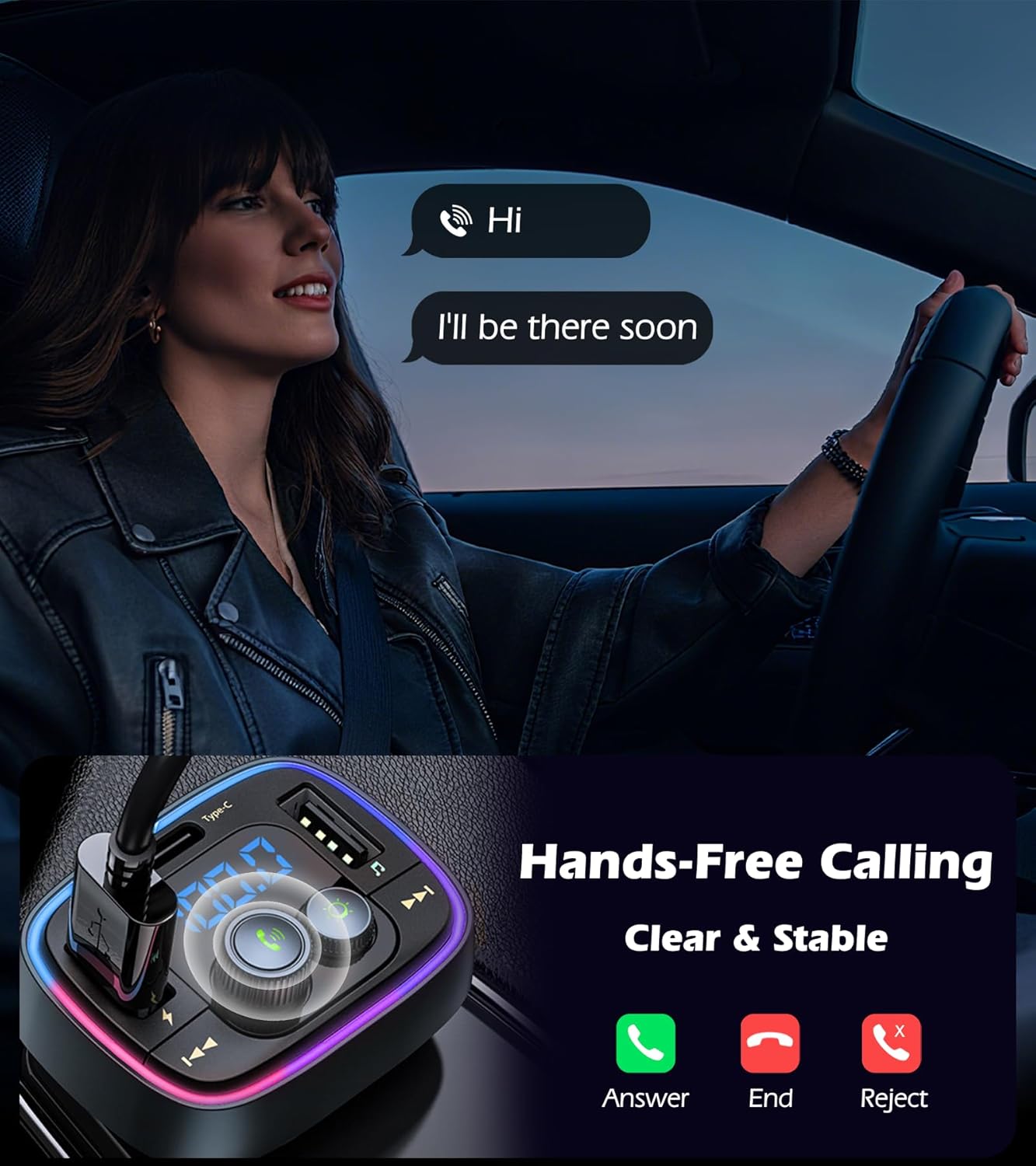LIHAN USB C Bluetooth 5.4 Car Adapter, Wireless Upgrade Audio System for Non-Bluetooth Vehicles, FM Radio Transmitter, 48W Fast Charging, Stable Hands-Free Calling, MP3 Music Player, Support USB/TF - Image 5