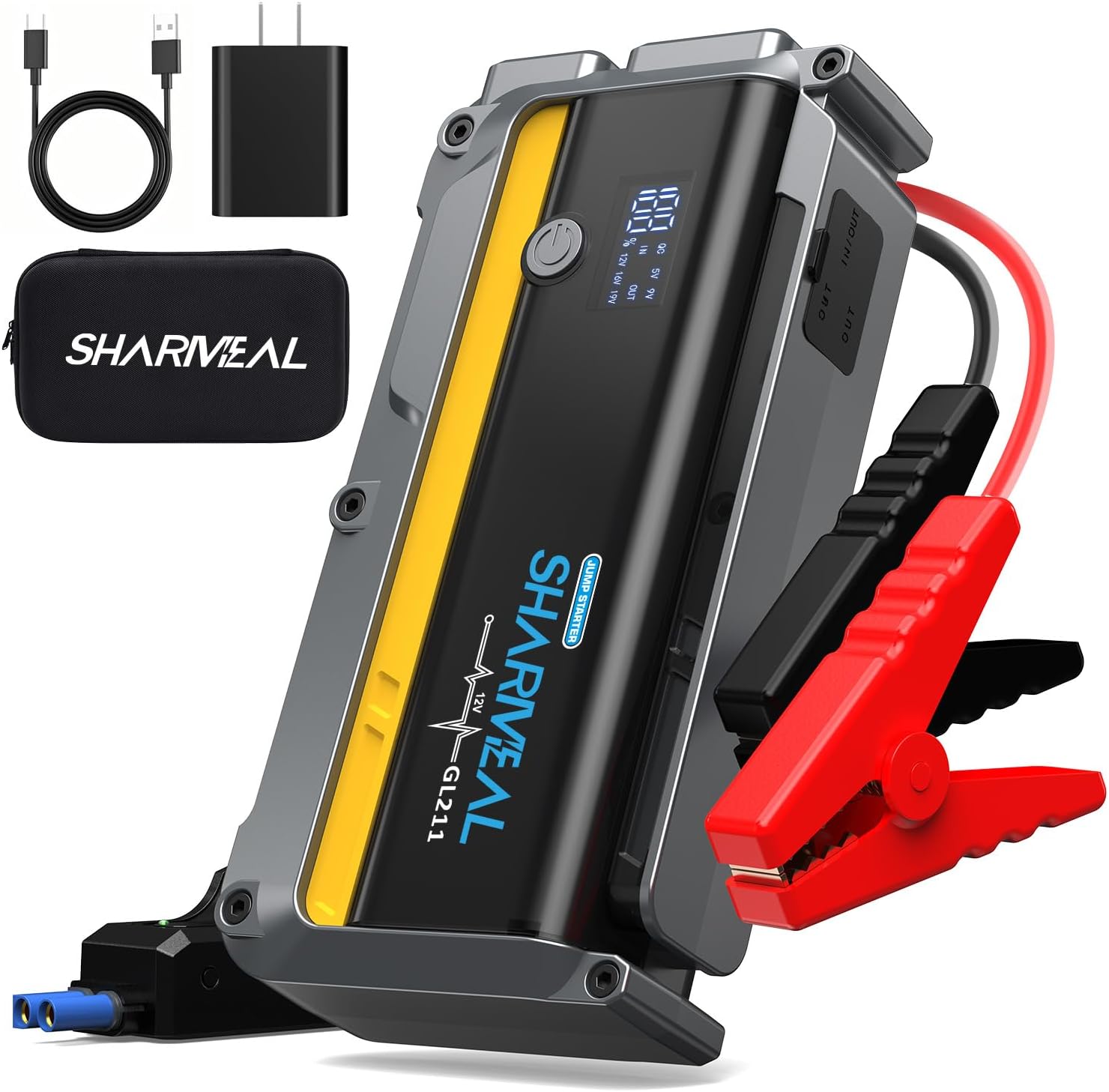 Sharmeal 7000A Car Battery Jump Starter, 12000mAh Car Jumper Starter Battery Pack for Up to All Gas & 12.0L Diesel Engines, 12V Portable Jump Box with 3 Modes Flashlight and Jumper Cable