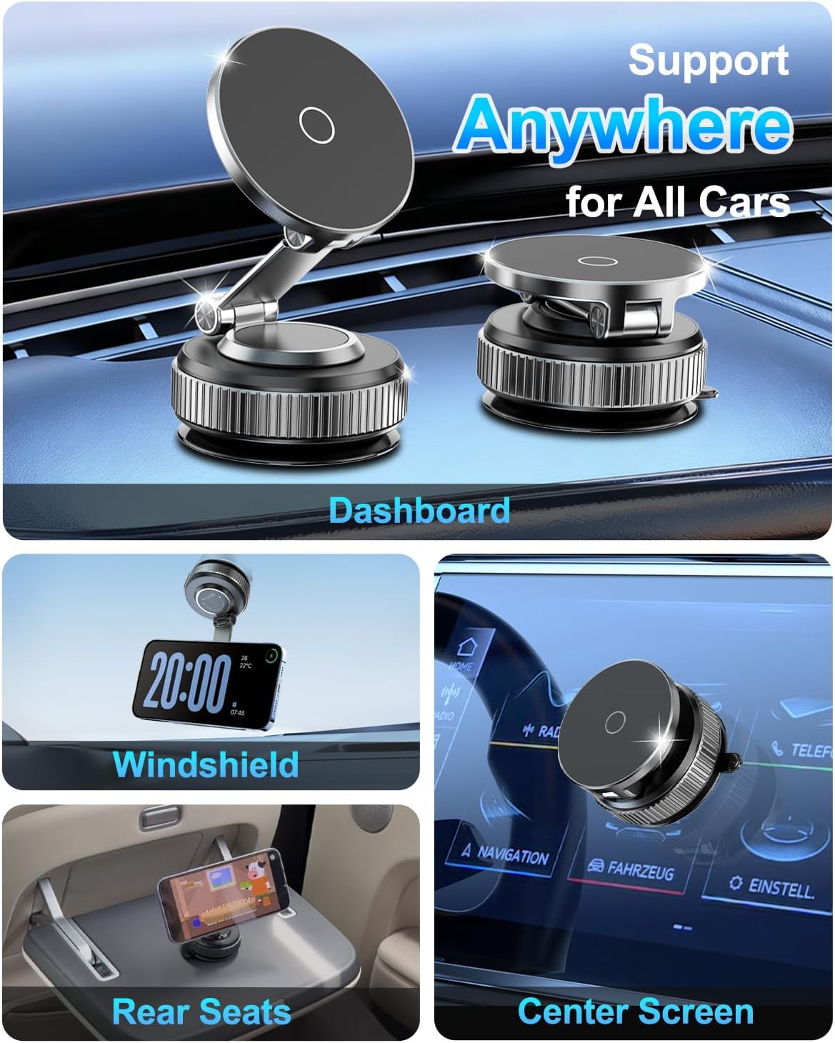 Vacuum Magnetic Car Phone Holder 360° Strongest 120LBS Ultra Suction Cup Phone Mount for MagSafe Dashboard Cell Phone Holders for Your Car/Gym/Mirror Bracket for iPhone 17 & Android, Metal Stand Rotor - Image 5