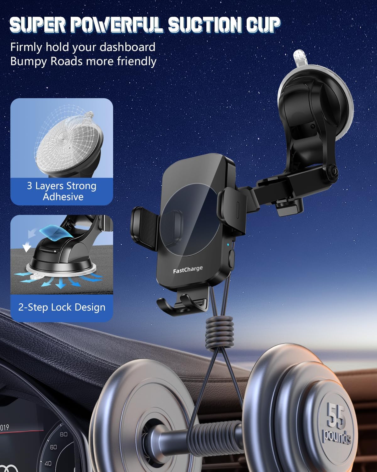 Wireless Car Charger, Fast Charging Phone Holder 3 in 1 Phone Mount Auto Clamping Car Accessories Compatible with iPhone 17 16 15 14 13 12 11 Xs XR, Samsung S23 Ultra S22 S21 S20/S10+ S9+ Note 9 - Image 7