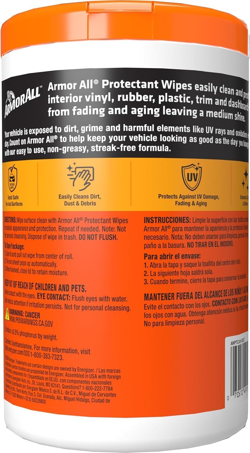 Armor All Car Interior Protectant Wipes, 90 Count Canister, UV Protectant for Vinyl, Rubber, Plastic, Trim and Dashboards - Image 7