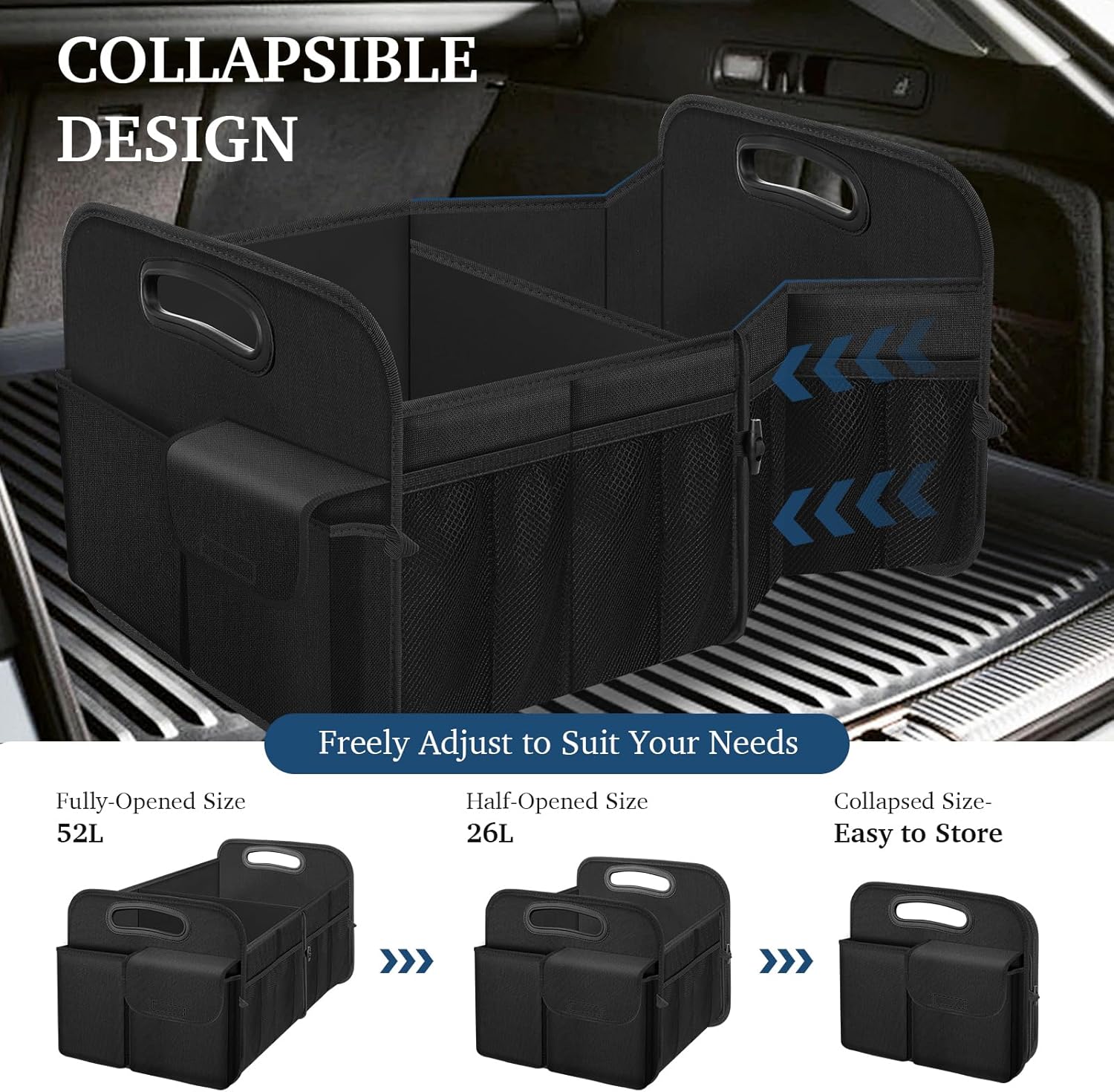 Femuar Car Trunk Organizer with Large Capacity Waterproof Car Accessories for Women & Men, Collapsible Trunk Organizer for Suv/Jeep/Sedan (Black, Standard) - Image 4