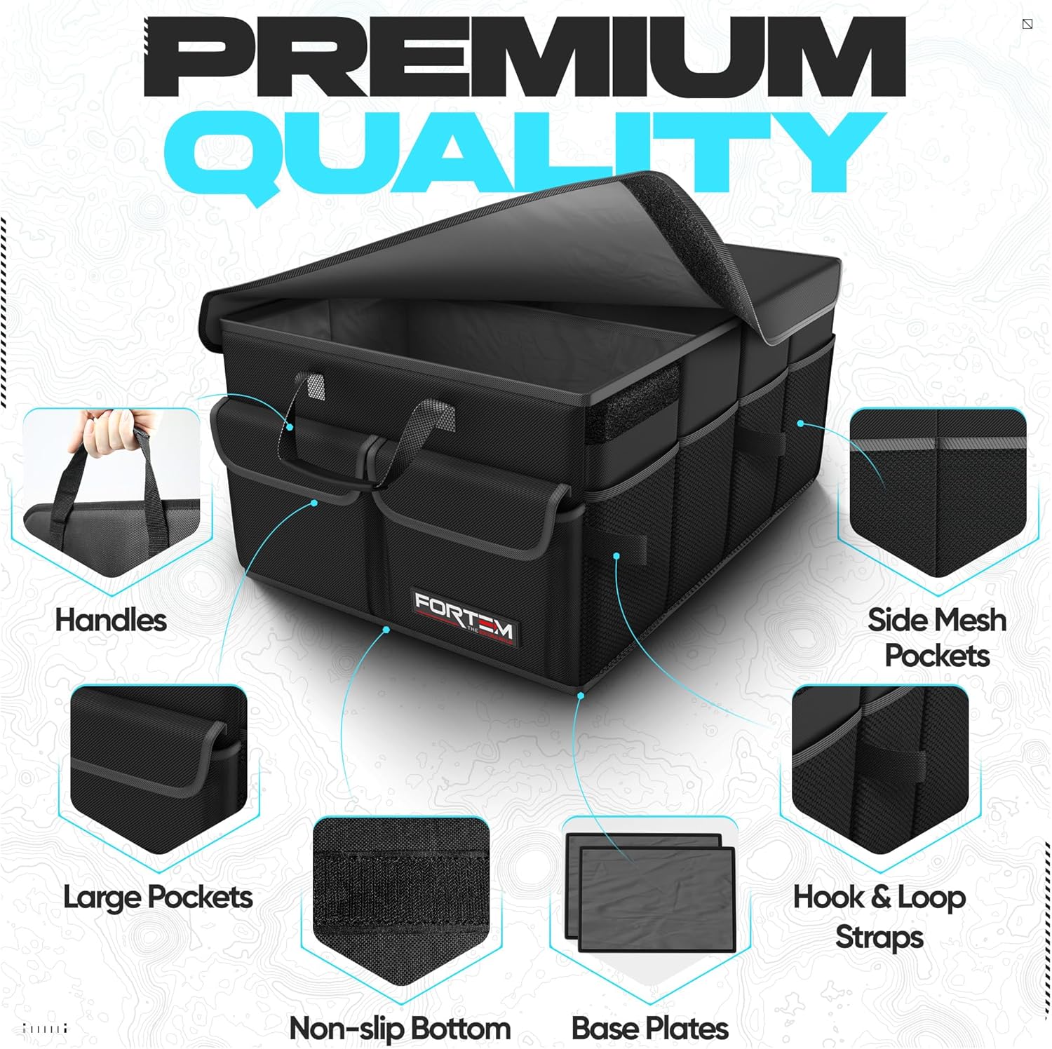 FORTEM Trunk Organizer For SUV Car Trunk Organizer, Foldable Storage, Car Accessories for Women Men, Collapsible Bag, Perfect Christmas Gifts, 600D Oxford, Non Slip Bottom, Straps, Soft Cover (45L) - Image 2