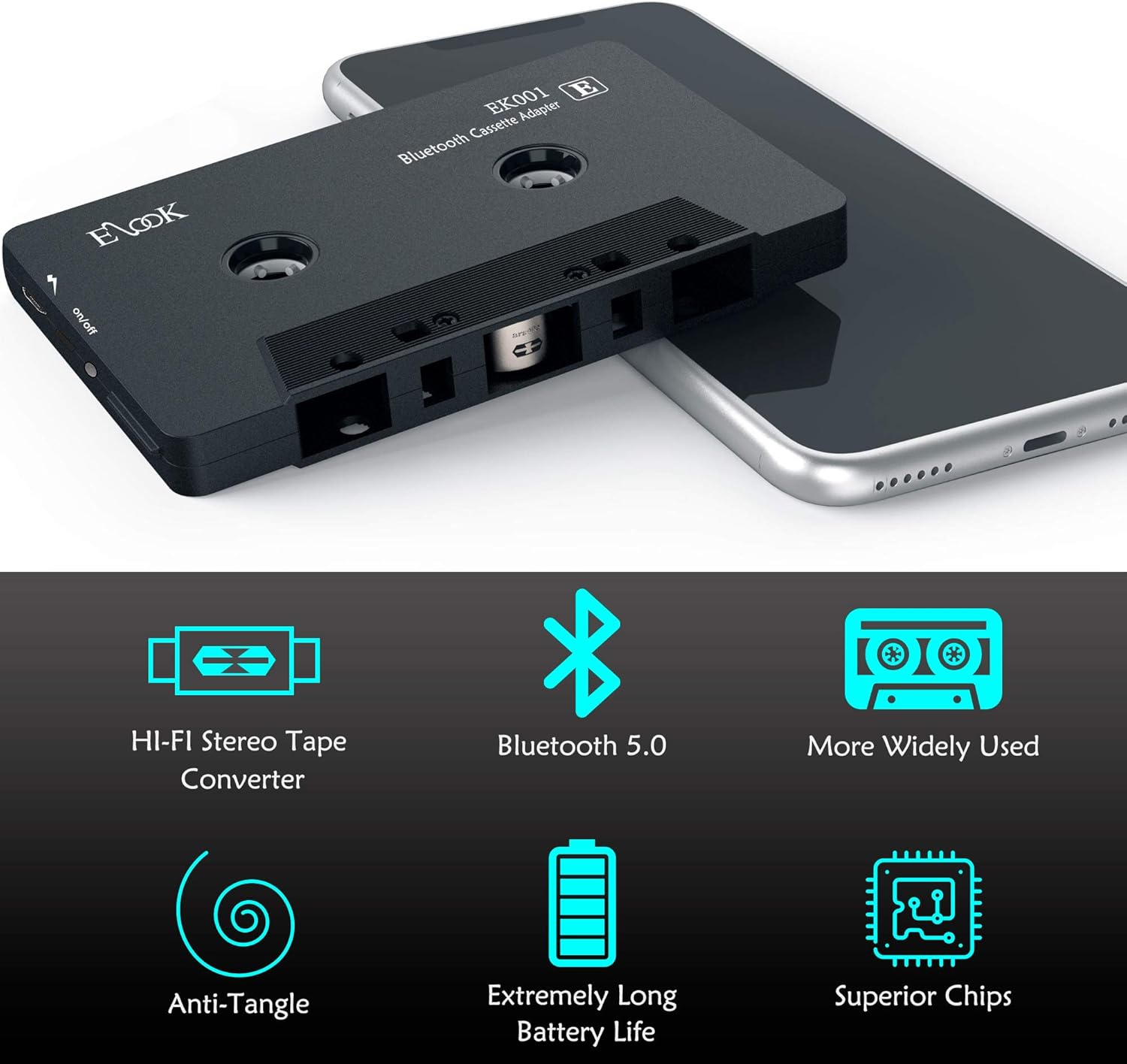 Elook Car Audio Receiver, Bluetooth Cassette Receiver Tape Aux Adapter Player with Bluetooth 5.0 - Image 2