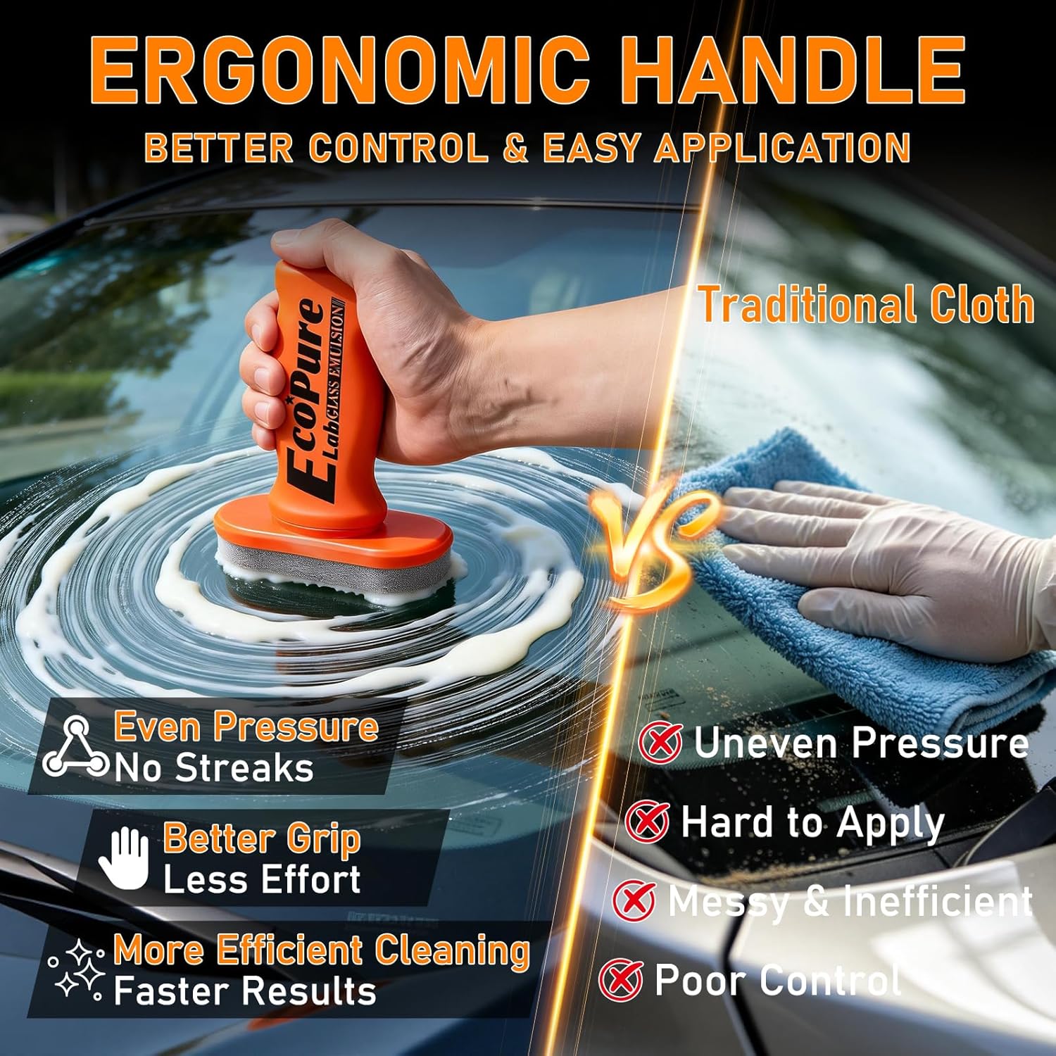 Glass Emulsion Cleaner, Car Oil Film Remover, Windshield Oil Film Remover for Car Windows, Auto Glass Cleaner, Improves Windshield Clarity for Safe Driving, Crystal Clear View(1PCS) - Image 4