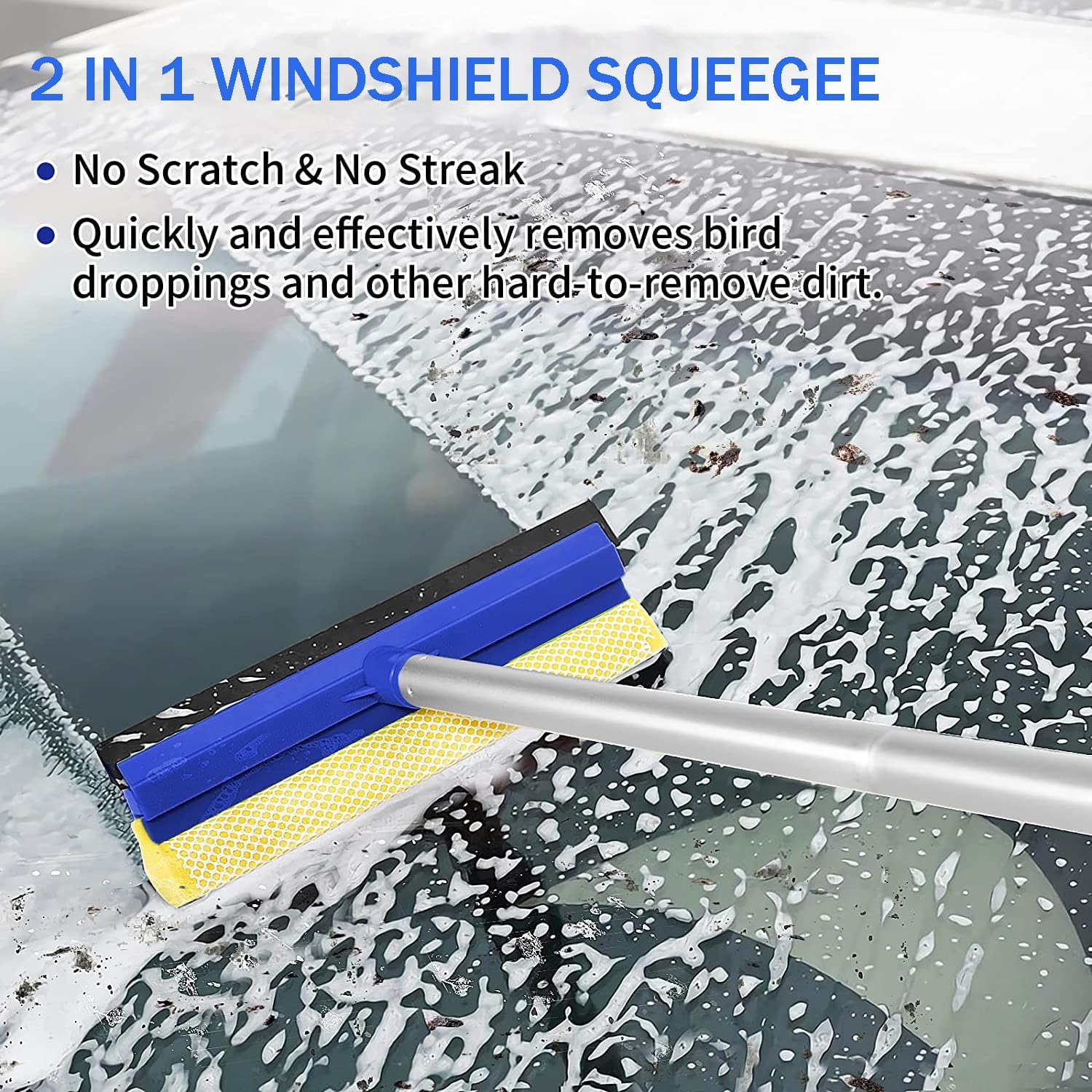 Wontolf 62'' Car Wash Brush with Long Handle, Scratch-Free Soft Bristles Sturdy Car Wash Mop Kit, Complete Car Cleaning Brush Kit Wash Mitt Towel Windshield Squeegee Wheel Tire Brush for Car Truck RV - Image 6