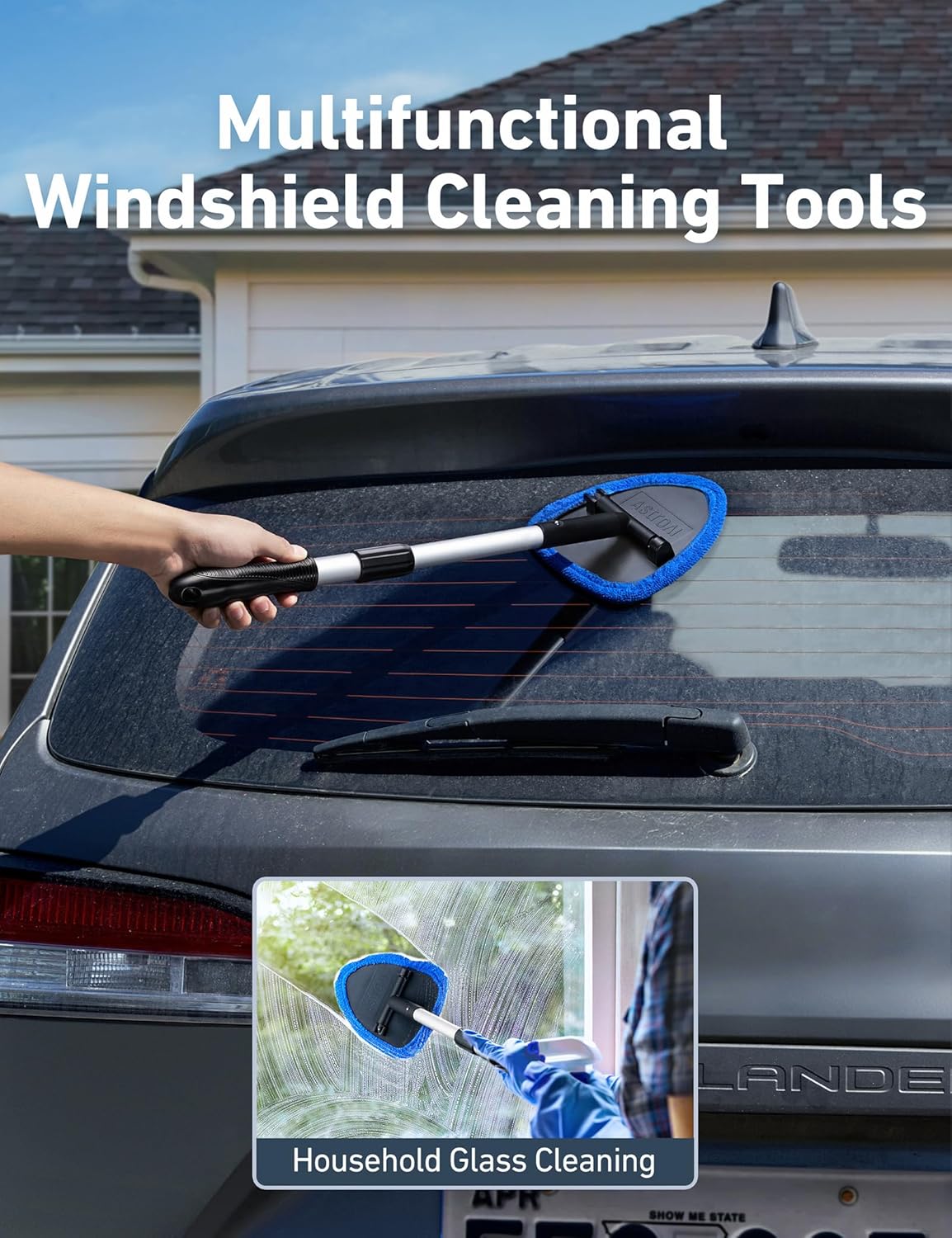 AstroAI Windshield Cleaner Tool, Car Interior Detailing Cleaning Kit with Extendable Handle and 4 Upgraded High-Density Reusable Microfiber Pads, Auto Glass Wiper Brush Kit for Cars, Blue, 15.9in-21in - Image 7