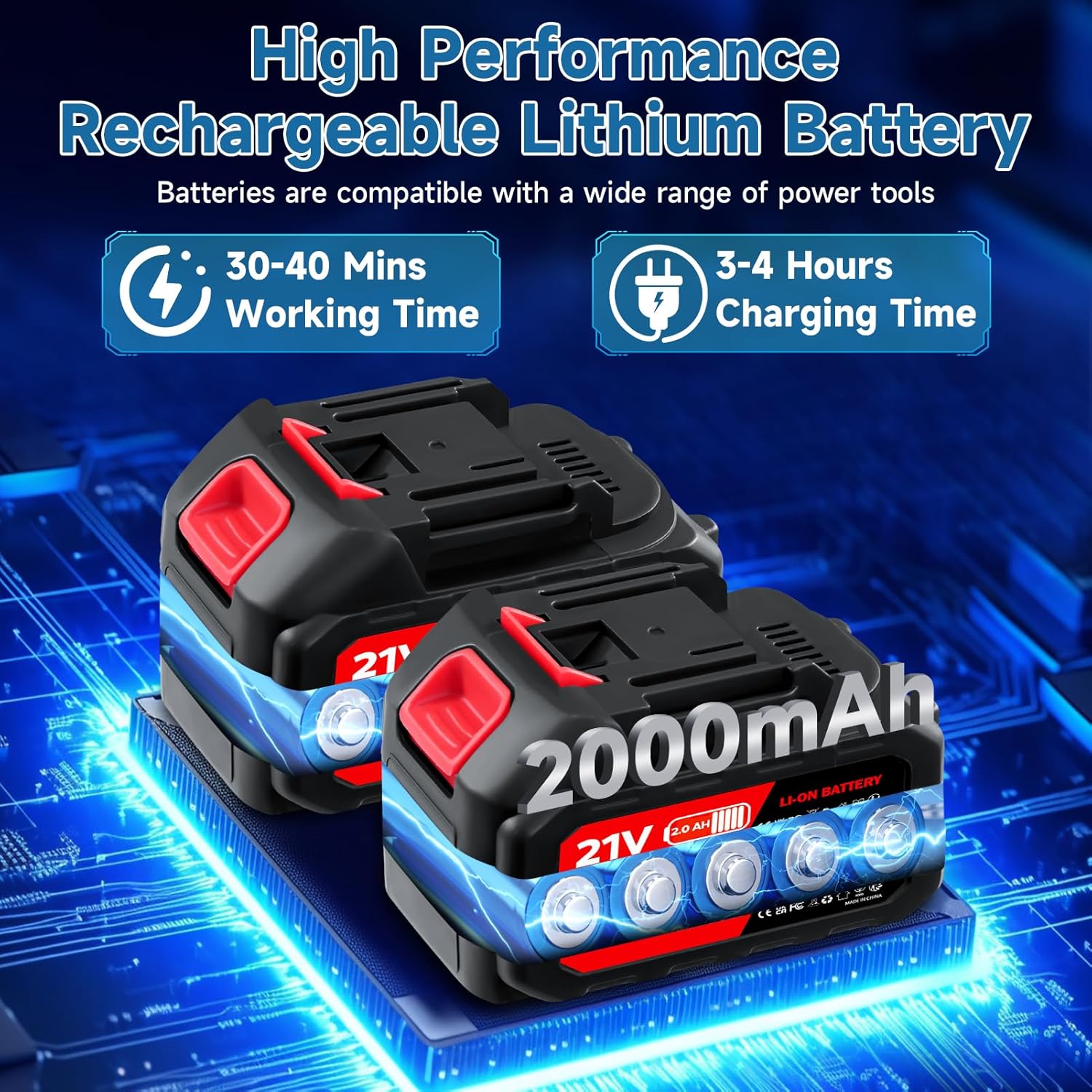 Portable Cordless Pressure Washer, 60Bar/870PSI 21V Rechargeable Battery Powered Pressure Washer, Electric Pressure washers Handheld High Pressure Car Washer Gun with 2 Nozzles, 2 Battery, 5m Hose - Image 2