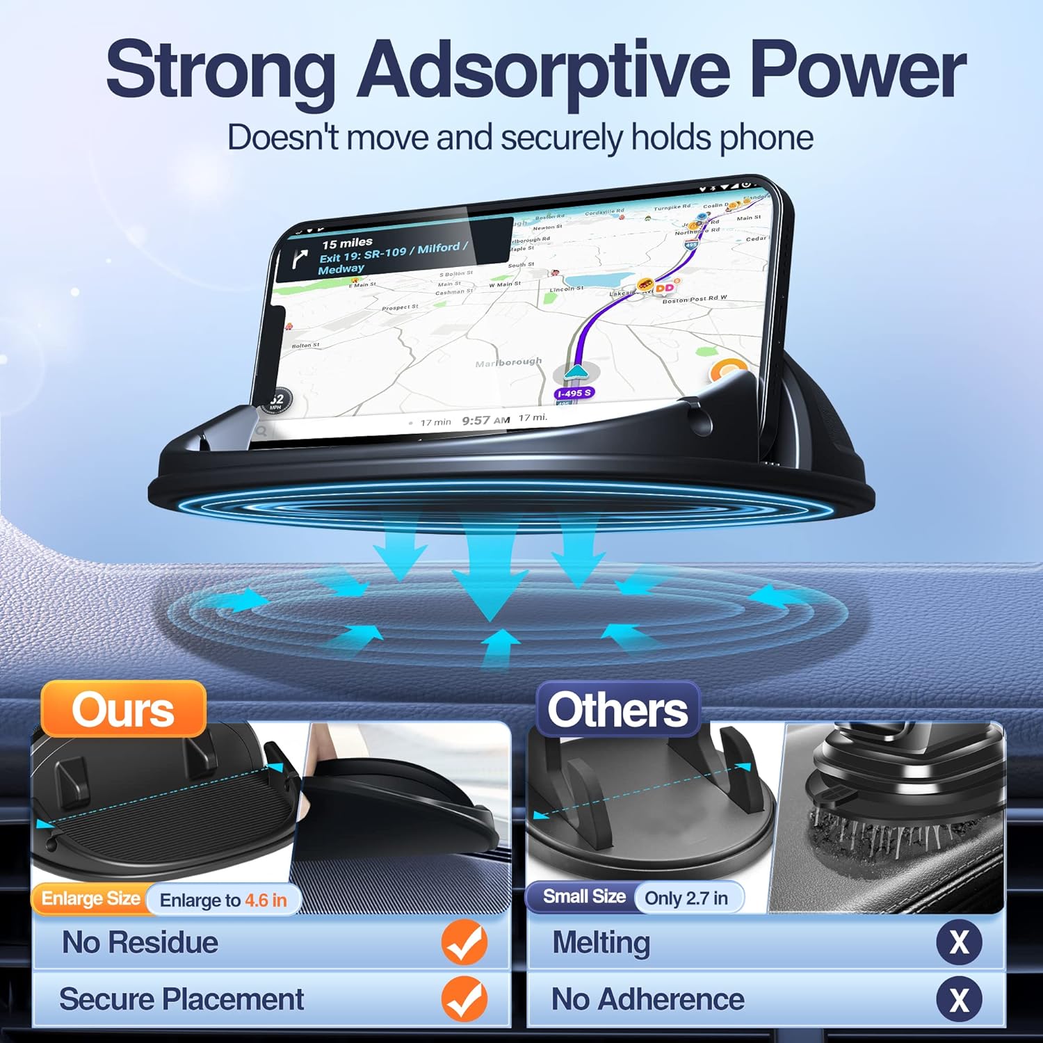 Loncaster Car Phone Holder, Car Phone Mount Silicone Car Pad Mat for Various Dashboards, Slip Free Desk Phone Stand Compatible with iPhone, Samsung, Android Smartphones, GPS Devices and More, Black - Image 2